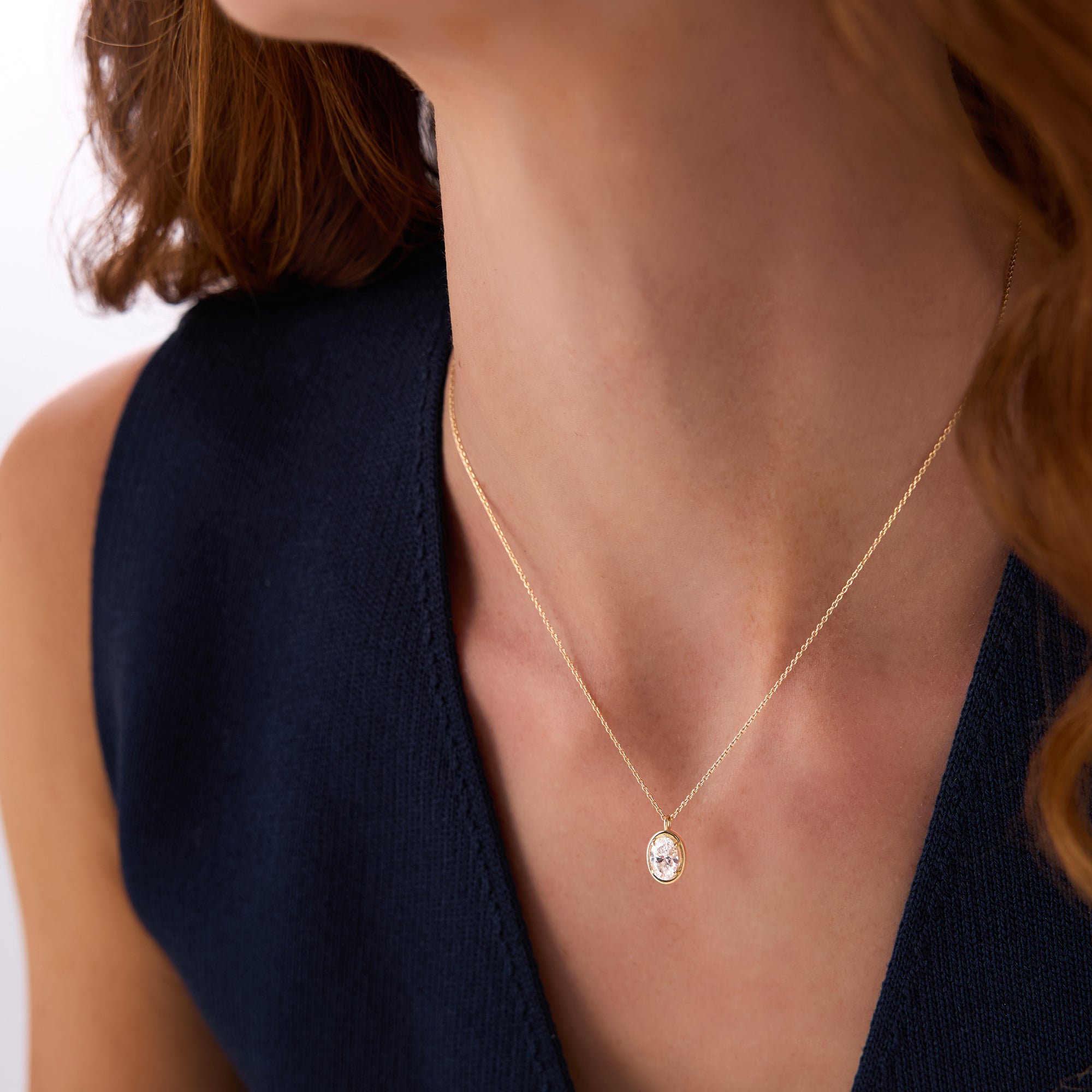 OBFJ0543 - 1.00 Ctw 14k Bezel Setting Oval Shaped Lab Grown Diamond Charm Necklace - Vivia 4