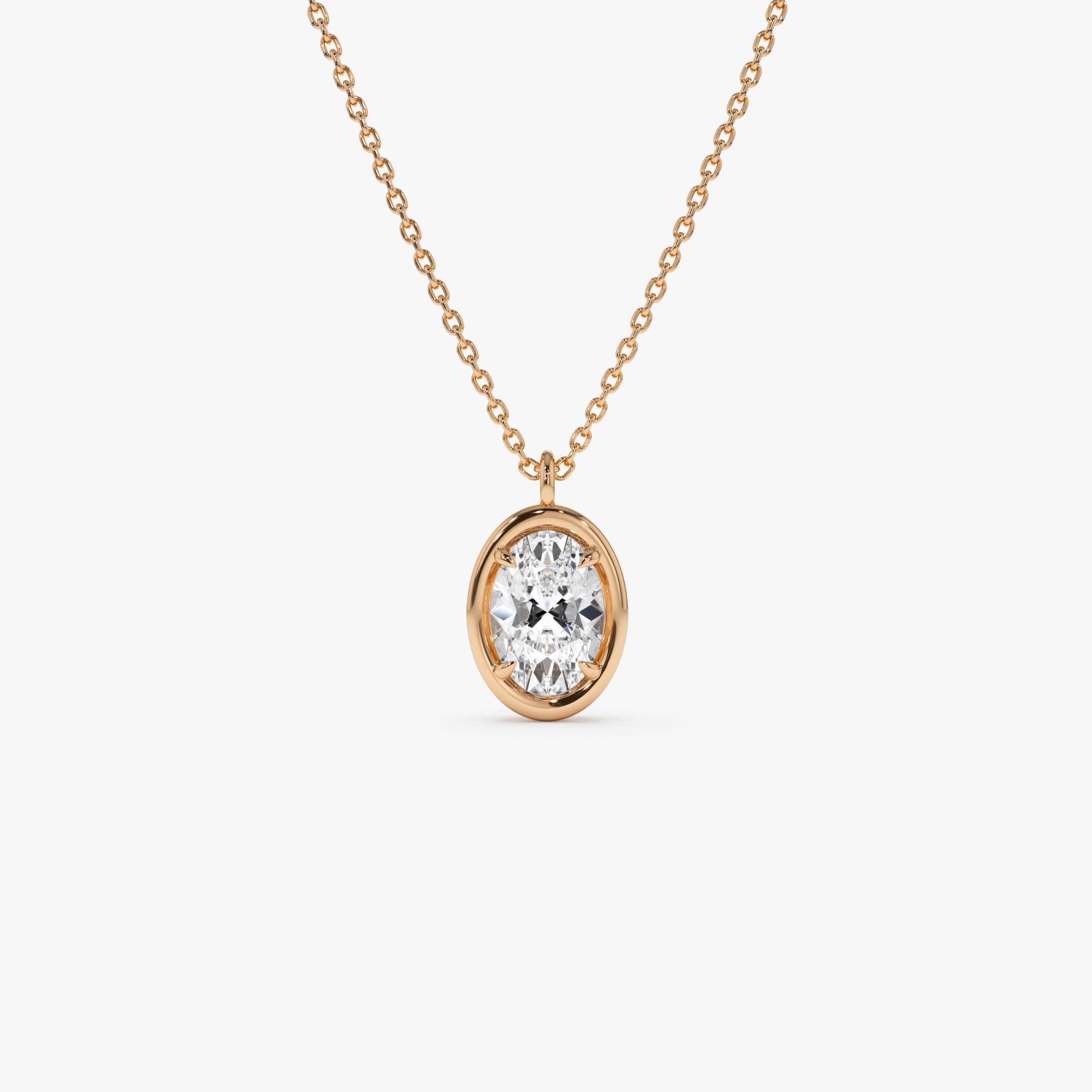 OBFJ0543 - 1.00 Ctw 14k Bezel Setting Oval Shaped Lab Grown Diamond Charm Necklace - Vivia 7