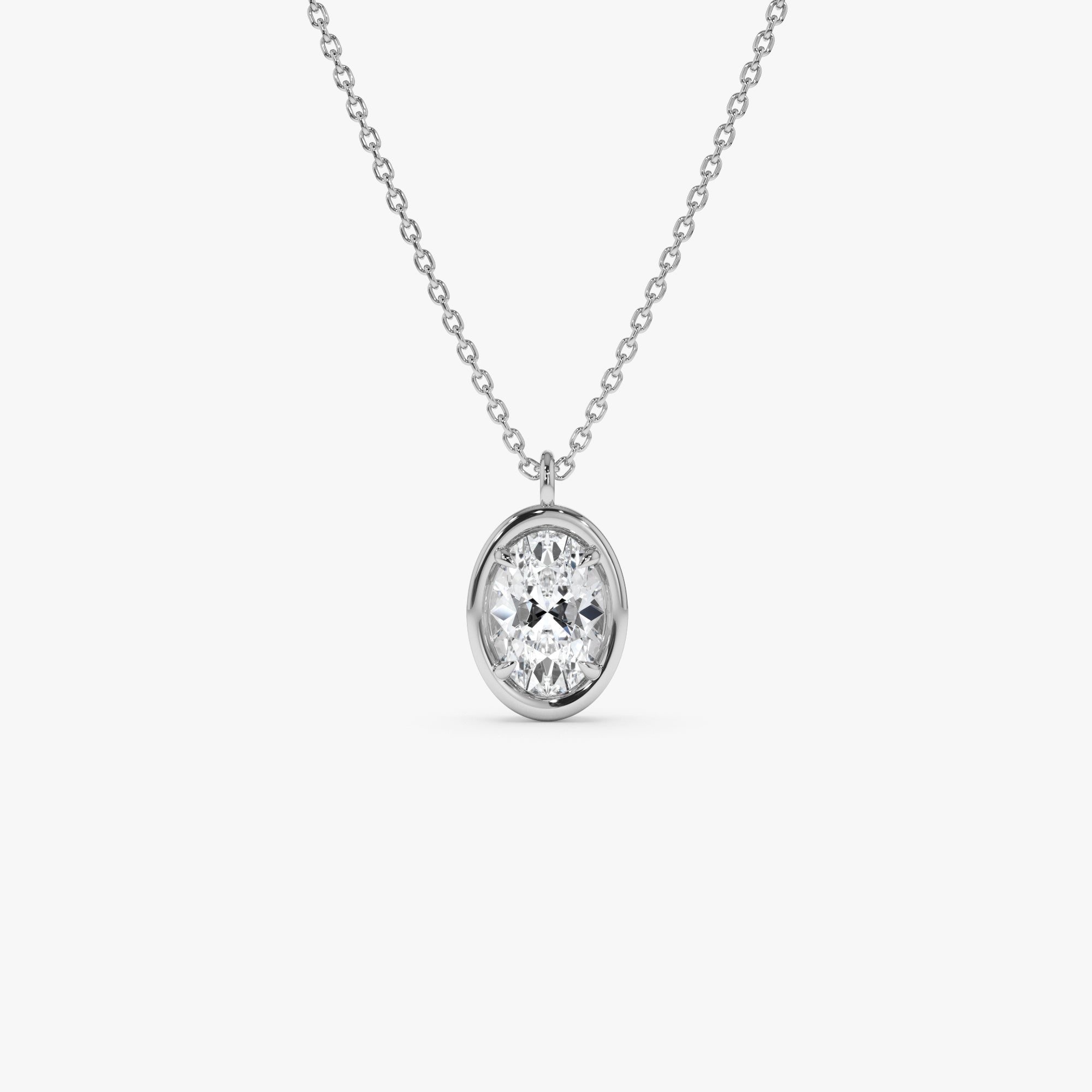 OBFJ0543 - 1.00 Ctw 14k Bezel Setting Oval Shaped Lab Grown Diamond Charm Necklace - Vivia 6
