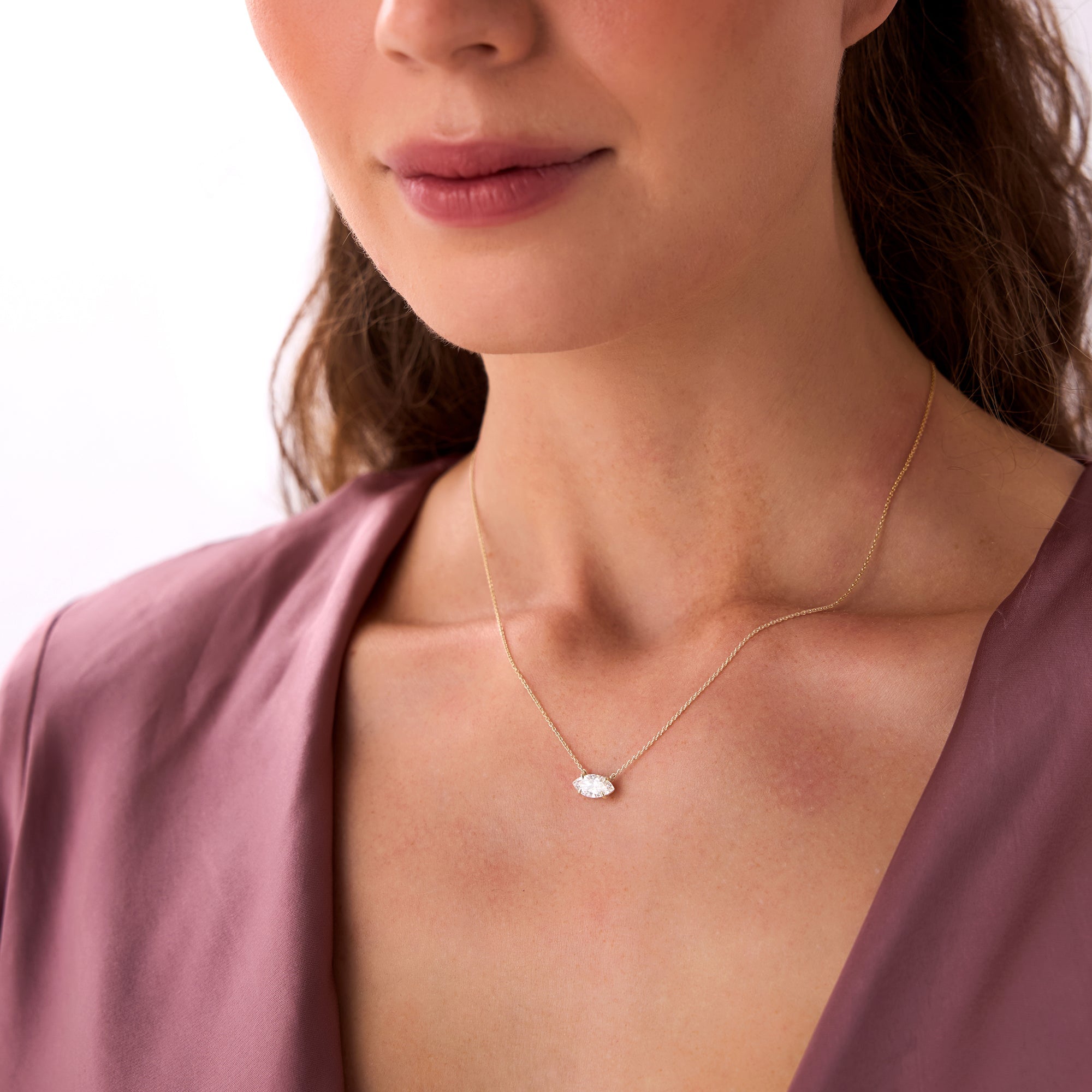 OBFJ0542 - 1.00 Ctw 14k Prong Setting Marquise Shape Lab Grown Diamond Solitaire Necklace - Lilia 4
