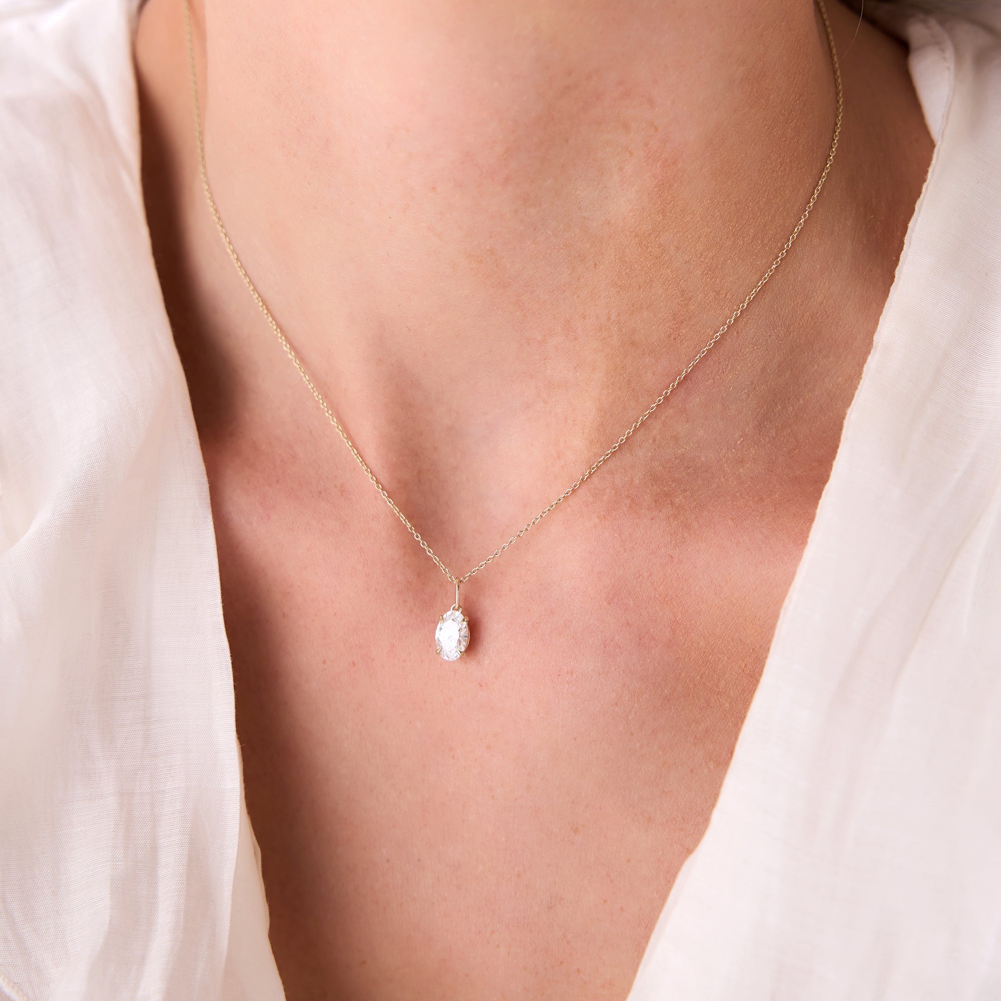OBFJ0414 - 1.00 Ctw 14k Oval Shaped Lab Grown Diamond Classic Charm Necklace - Elda 3