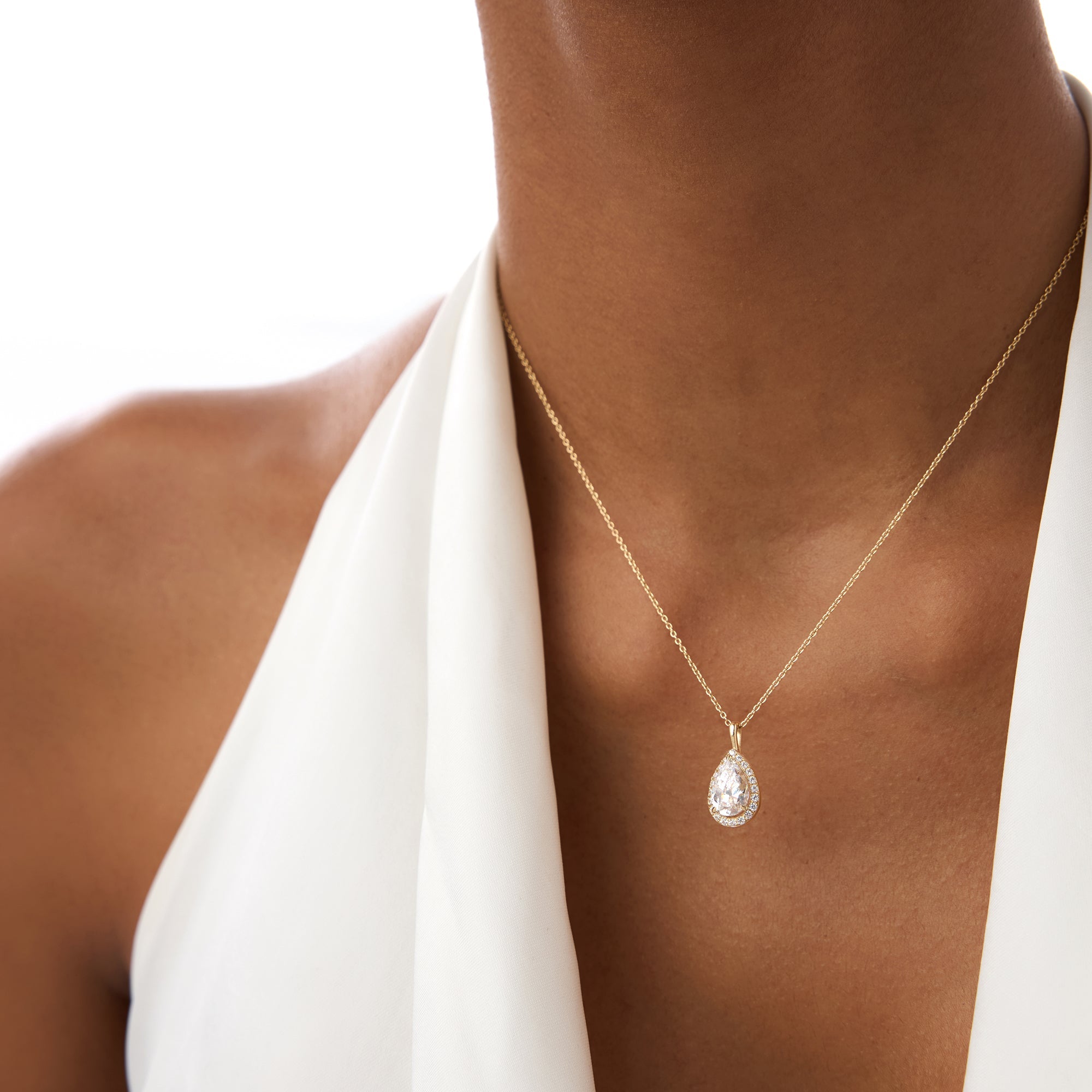 OBFJ0387 - 1.25ctw 14k Pear Shaped Halo Setting Lab Grown Diamond Necklace - Liana 4