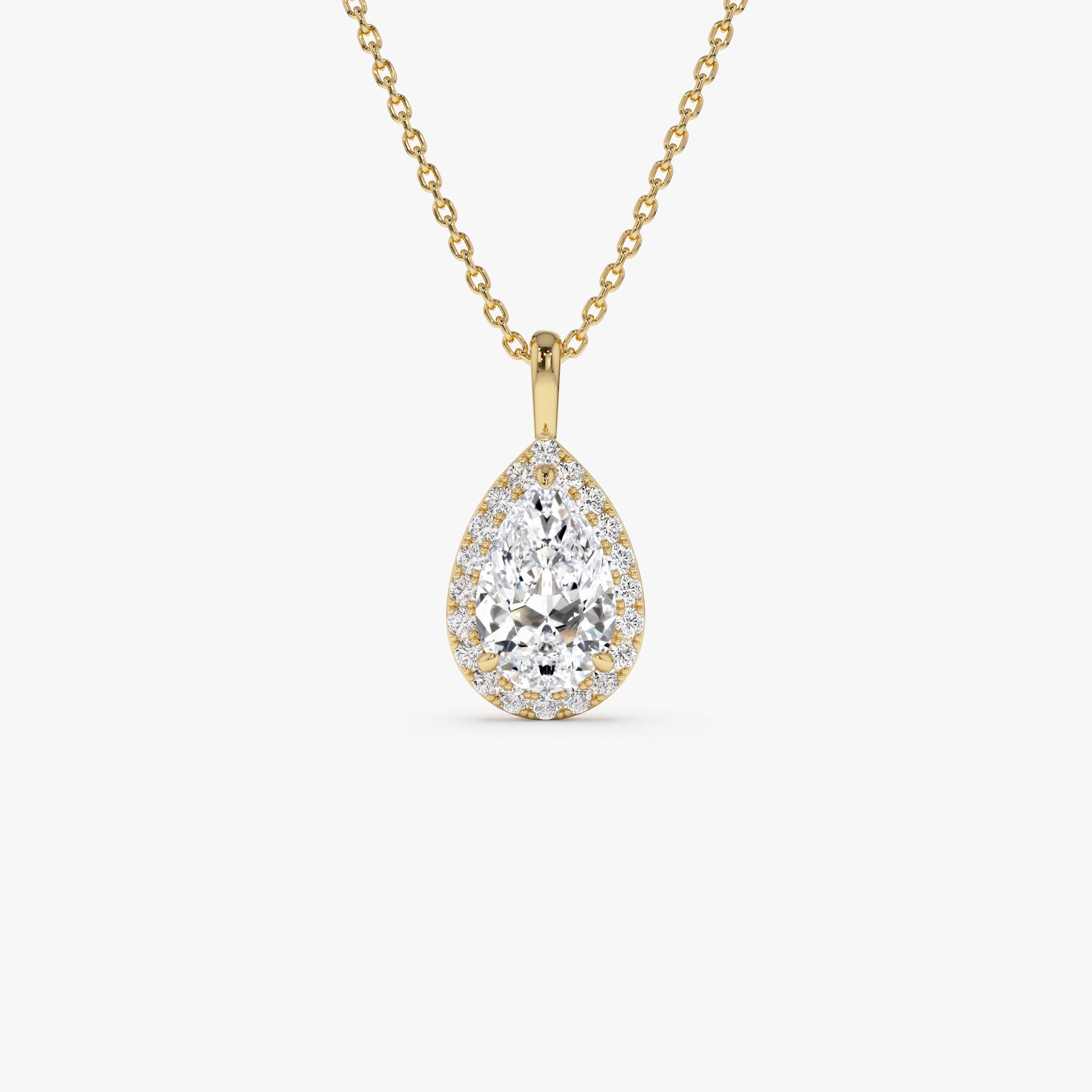 OBFJ0387 - 1.25ctw 14k Pear Shaped Halo Setting Lab Grown Diamond Necklace - Liana 1