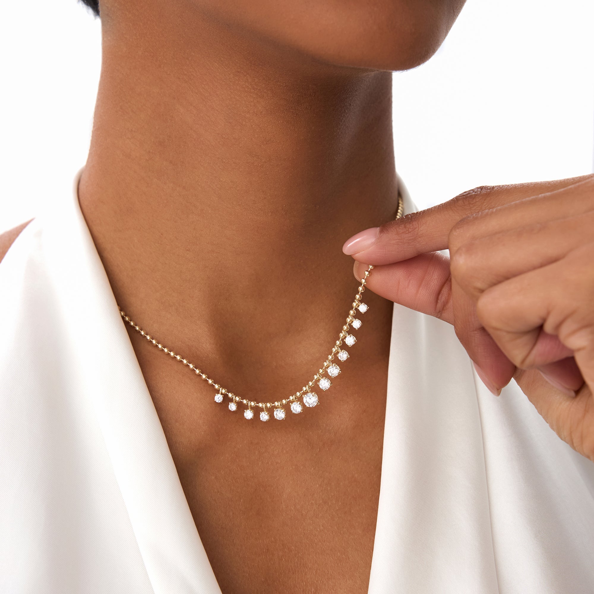 OBFJ0395 - 1.75 Ctw 14k Gold Prong Setting Lab Diamond Beaded Necklace - Isa 2