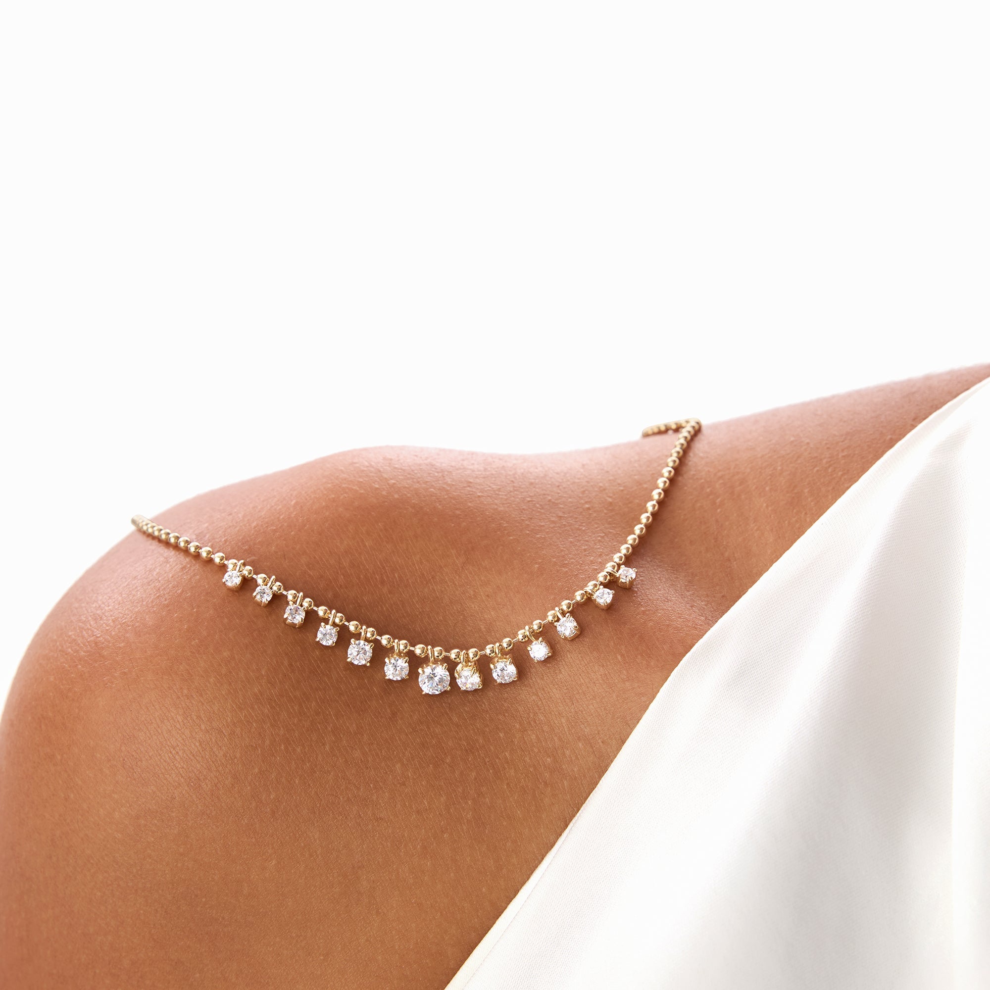OBFJ0395 - 1.75 Ctw 14k Gold Prong Setting Lab Diamond Beaded Necklace - Isa 7