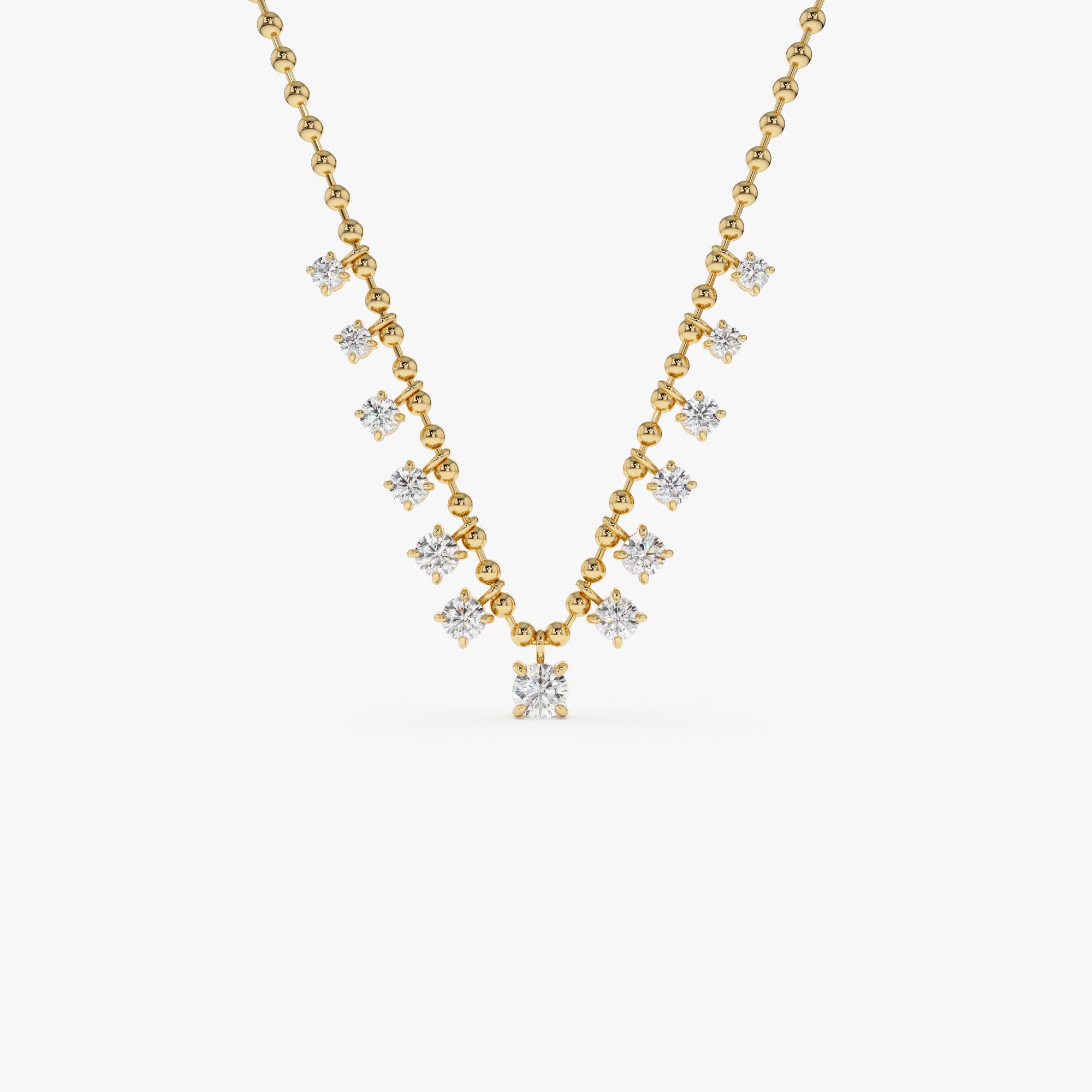 OBFJ0395 - 1.75 Ctw 14k Gold Prong Setting Lab Diamond Beaded Necklace - Isa 1