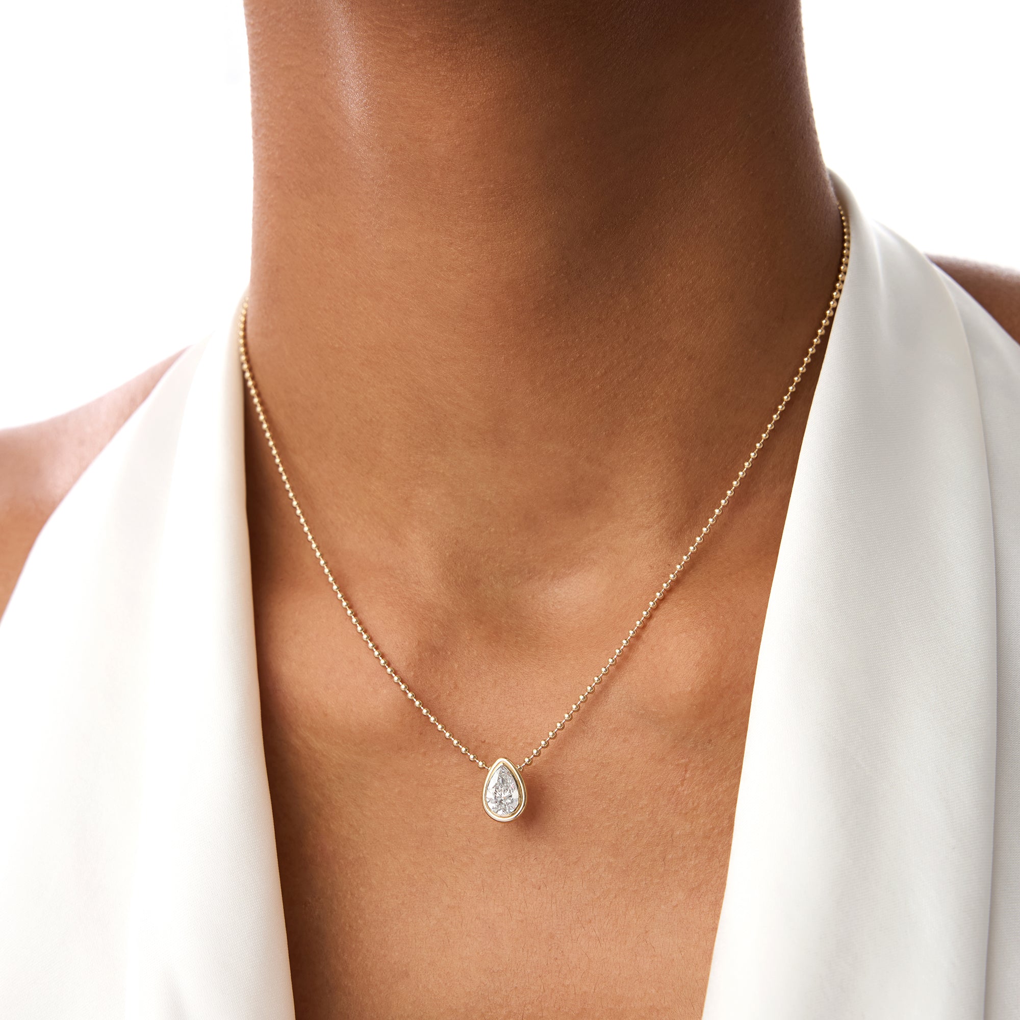OBFJ0393 - 0.75 Ctw 14k Gold Pear Shape Lab Grown Diamond Beaded Necklace - Lara 3