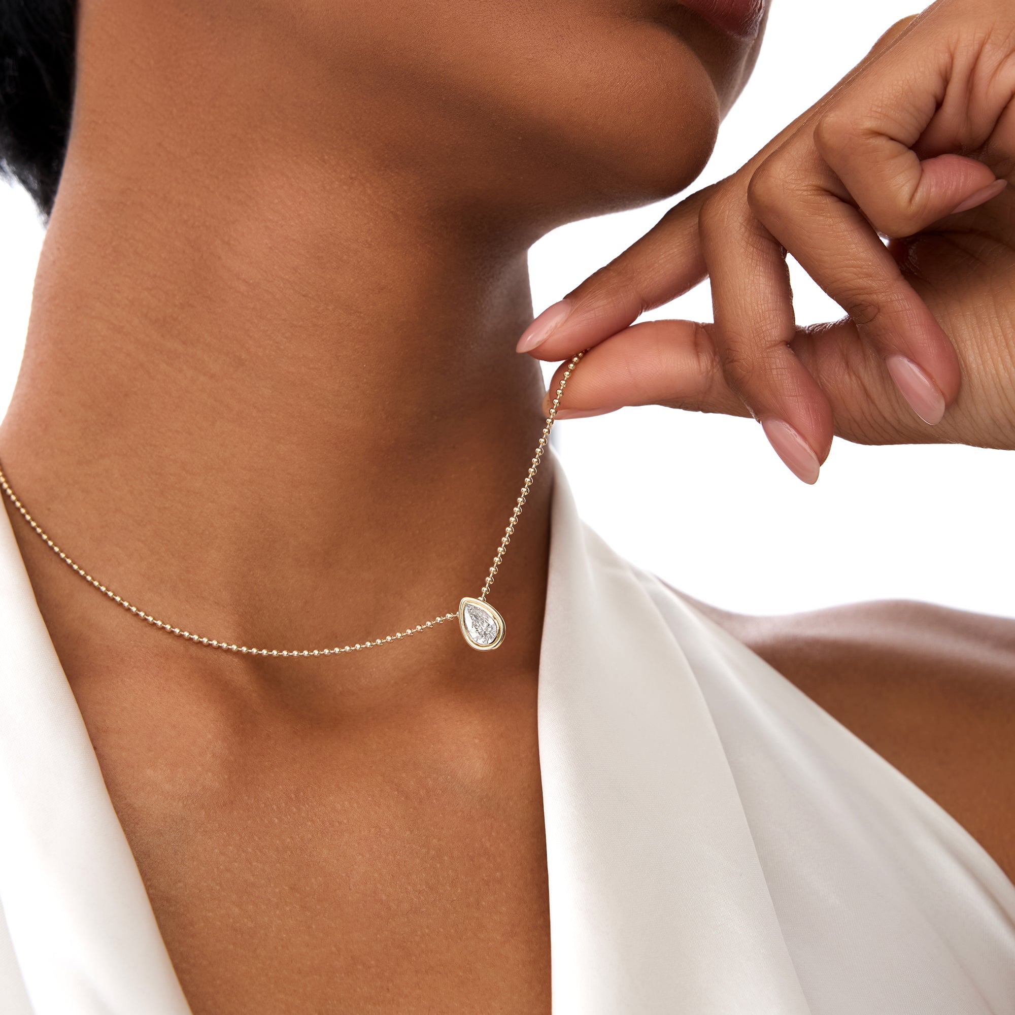OBFJ0393 - 0.75 Ctw 14k Gold Pear Shape Lab Grown Diamond Beaded Necklace - Lara 5