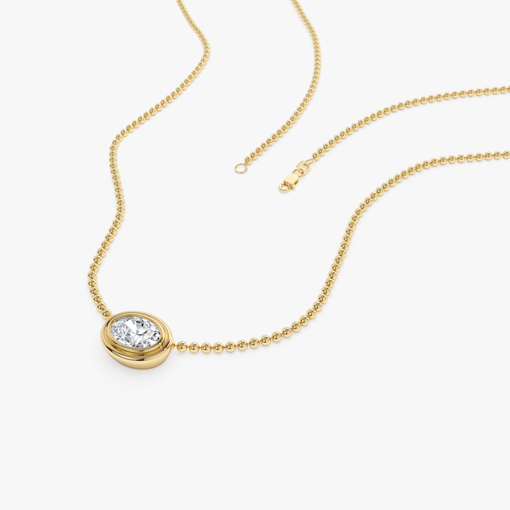 OBFJ0392 - 0.75 Ctw 14k Gold Oval Shape Bezel Lab Grown Diamond Beaded Necklace - Lega 7