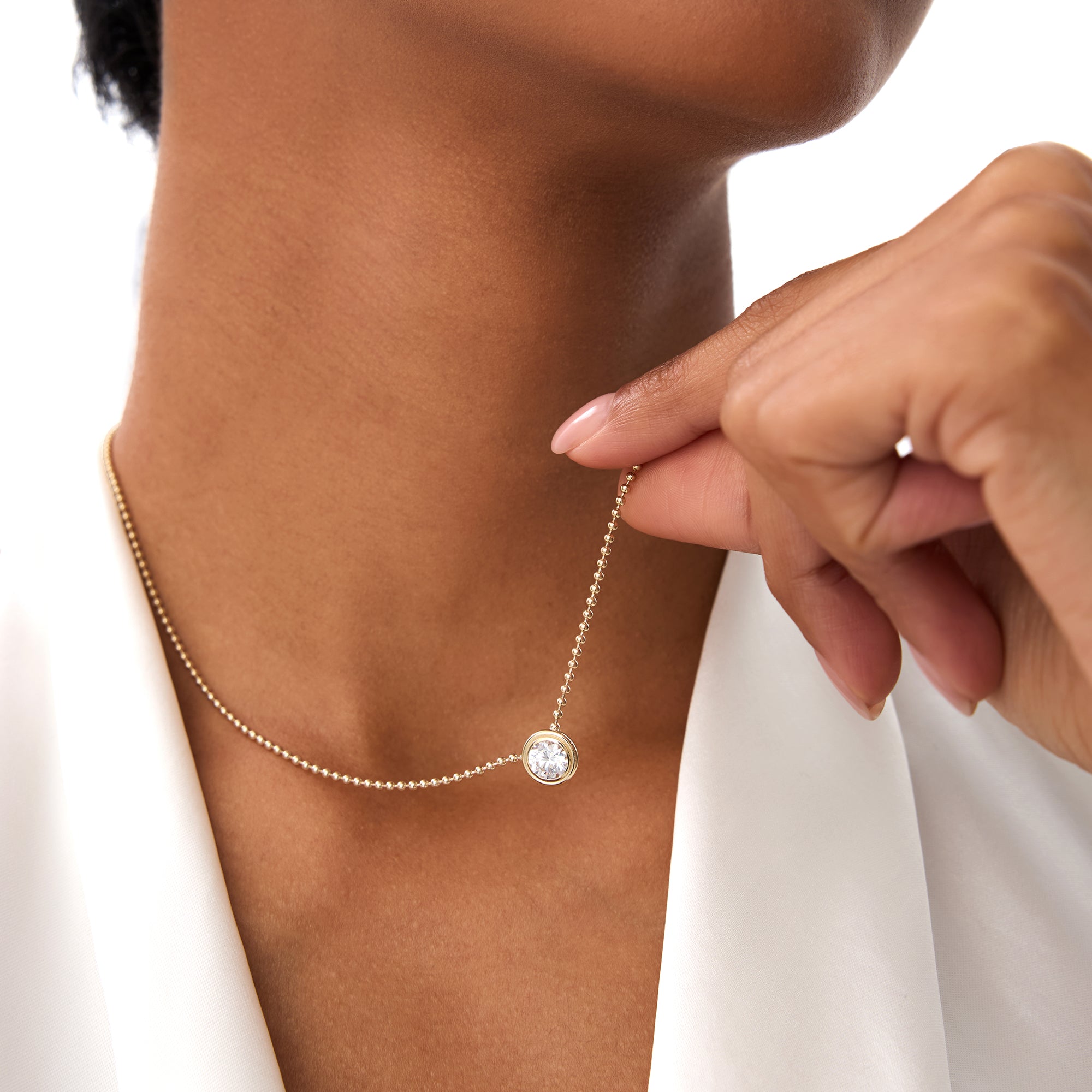 OBFJ0391 - 0.75 Ctw 14k Gold Round Lab Diamond Beaded Necklace - Ina 6