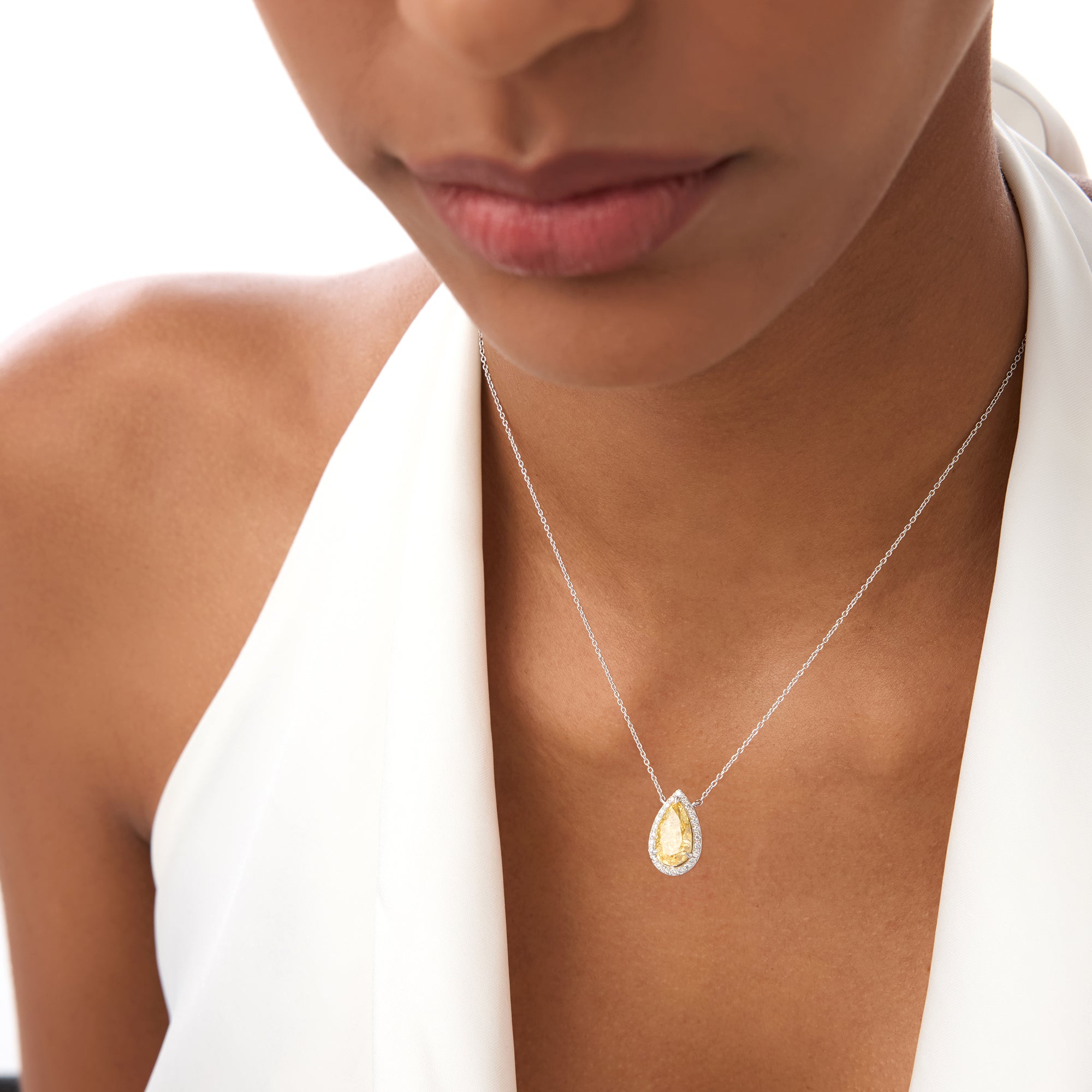 OBFJ0340 - 2.25 Ctw 14k Pear Shaped Fancy Intense Yellow Lab Grown Diamond Necklace - Queen 4
