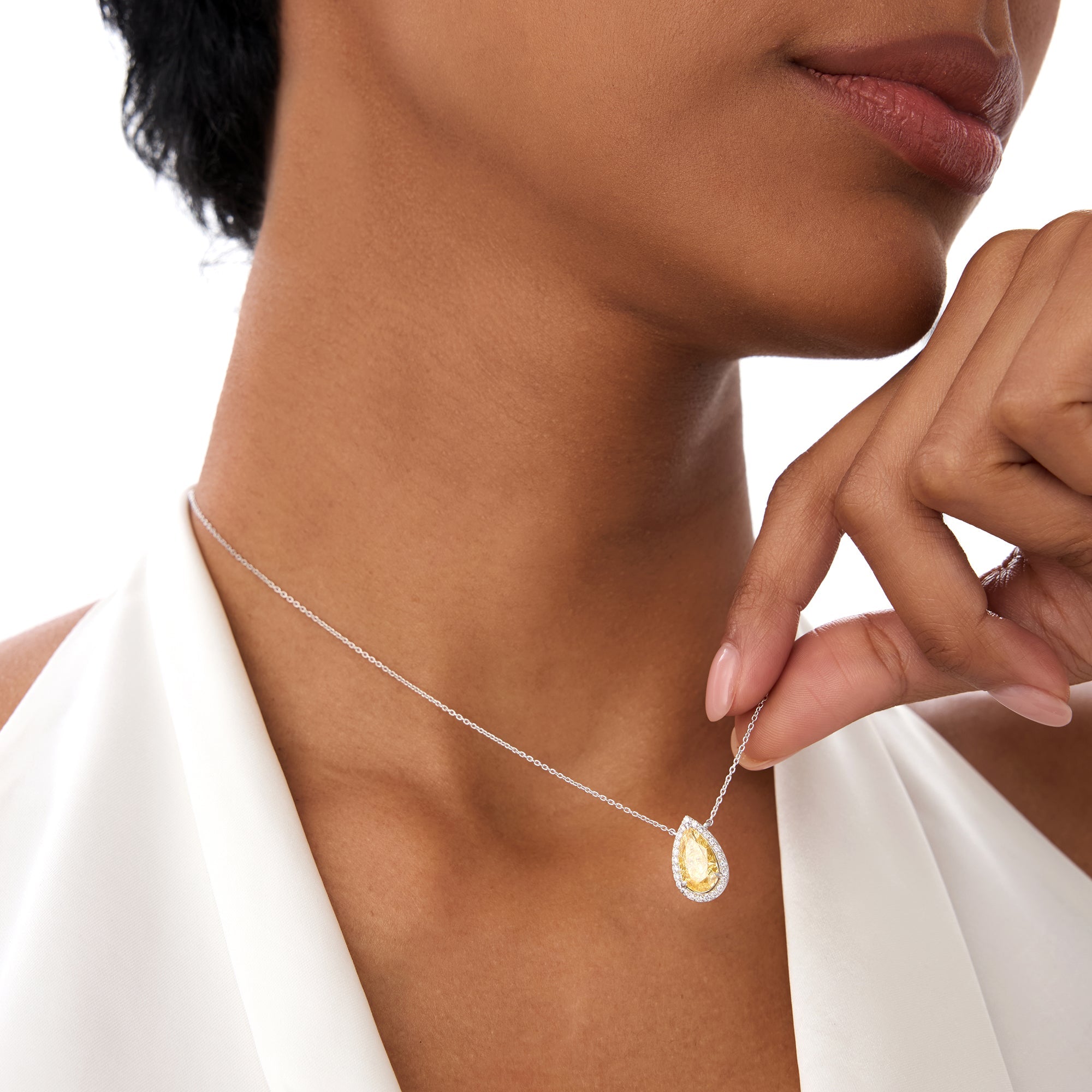 OBFJ0340 - 2.25 Ctw 14k Pear Shaped Fancy Intense Yellow Lab Grown Diamond Necklace - Queen 5