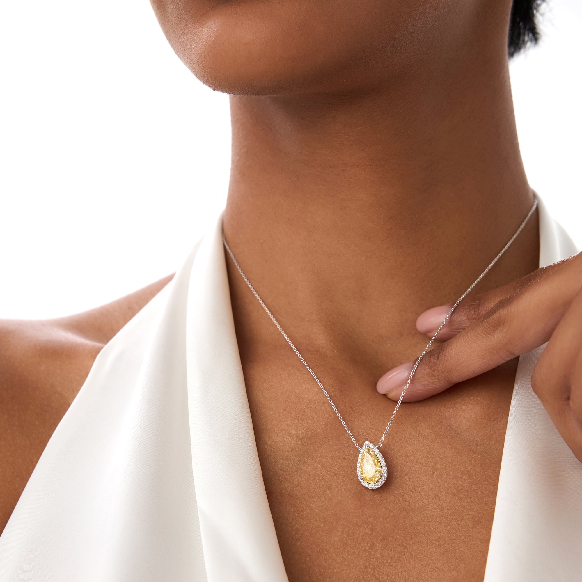 OBFJ0340 - 2.25 Ctw 14k Pear Shaped Fancy Intense Yellow Lab Grown Diamond Necklace - Queen 6