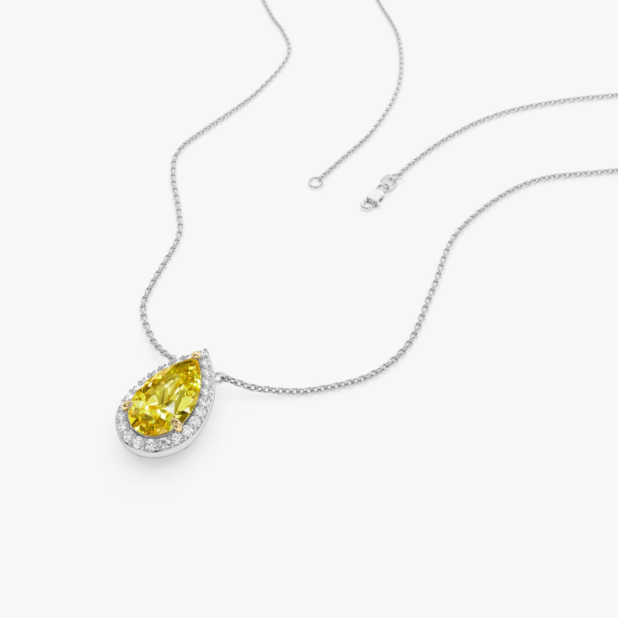 OBFJ0340 - 2.25 Ctw 14k Pear Shaped Fancy Intense Yellow Lab Grown Diamond Necklace - Queen 7