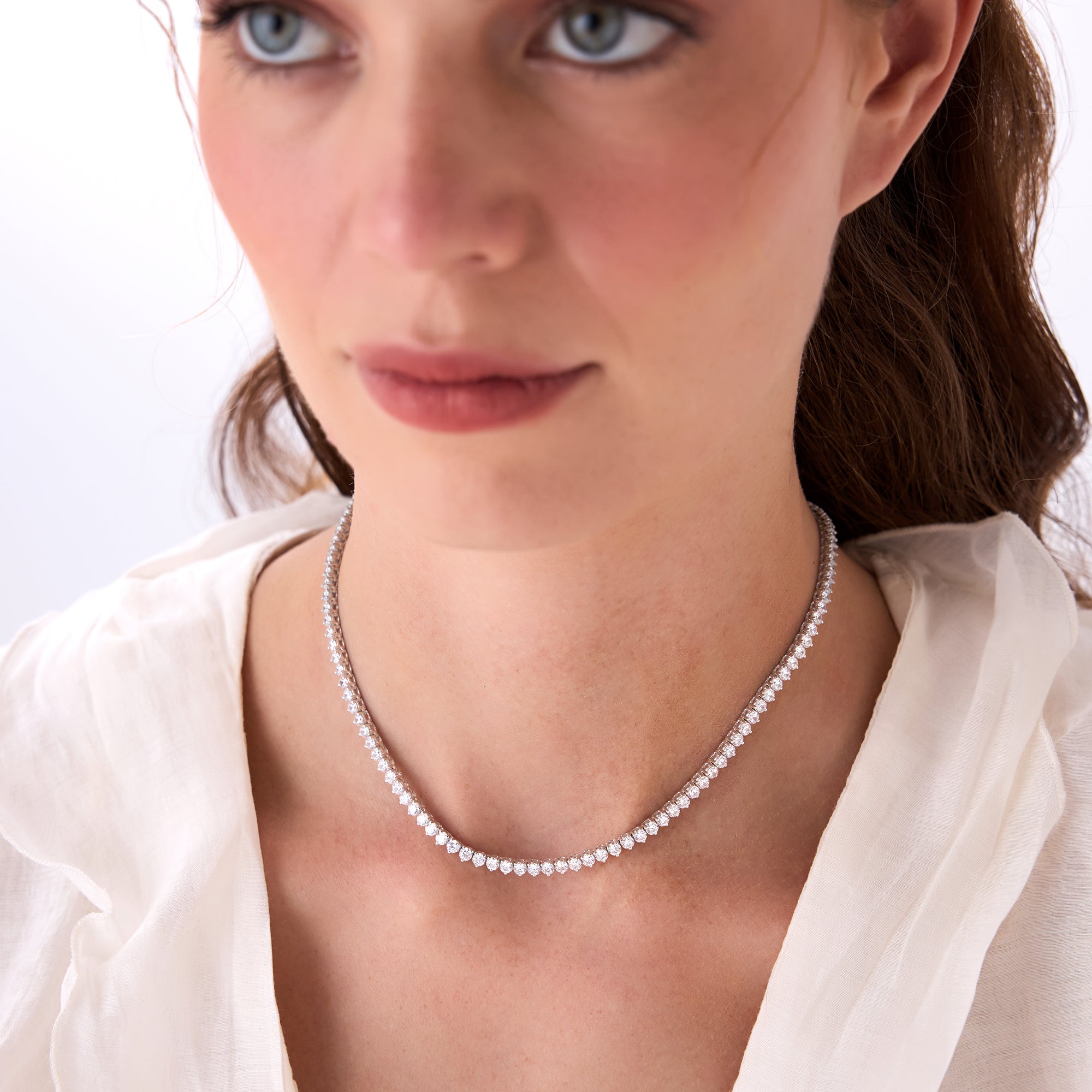 OBFJ0443 - 13.30ctw 14k Round Shaped Lab Grown Diamond Tennis Necklace - Dalia 3