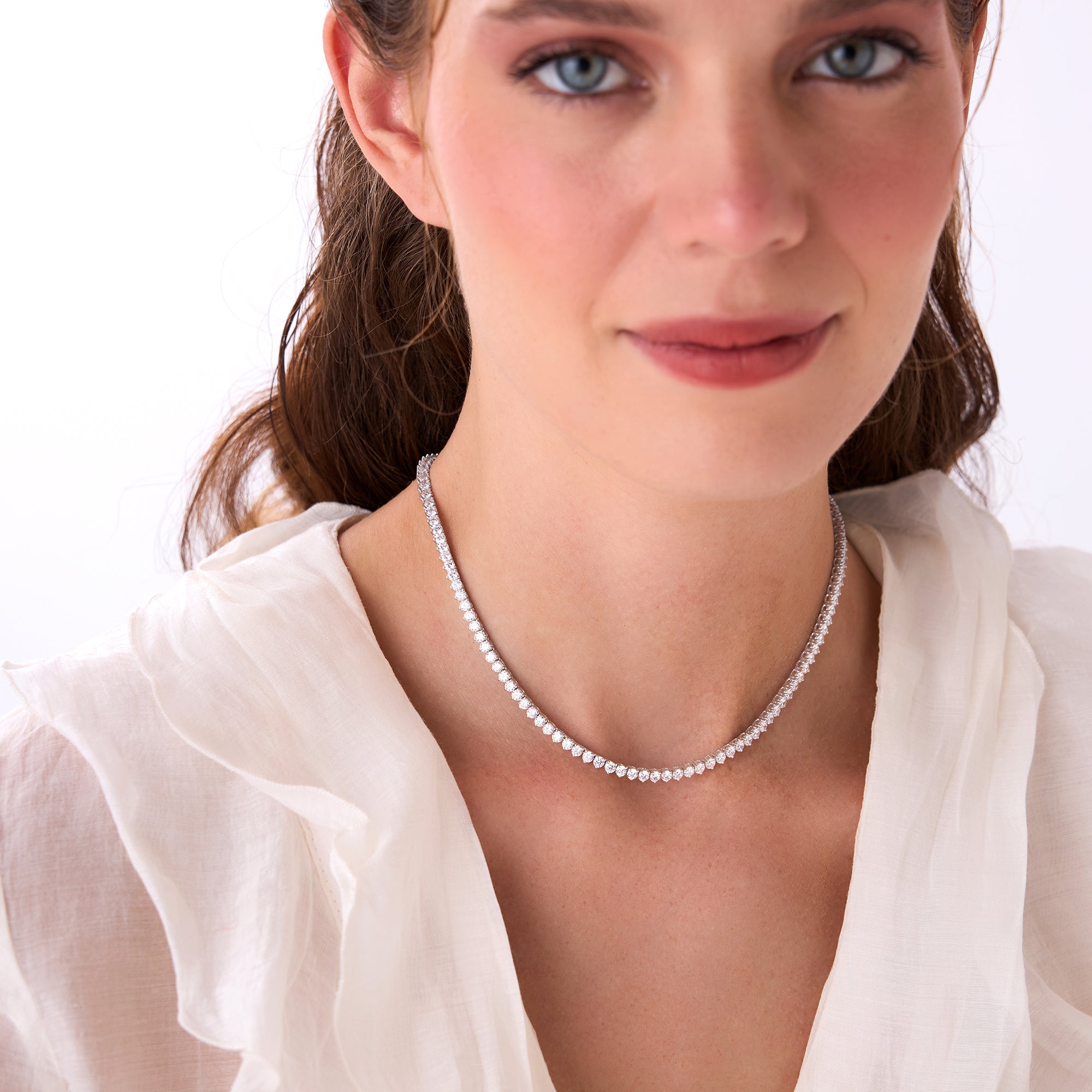 OBFJ0443 - 13.30ctw 14k Round Shaped Lab Grown Diamond Tennis Necklace - Dalia 4