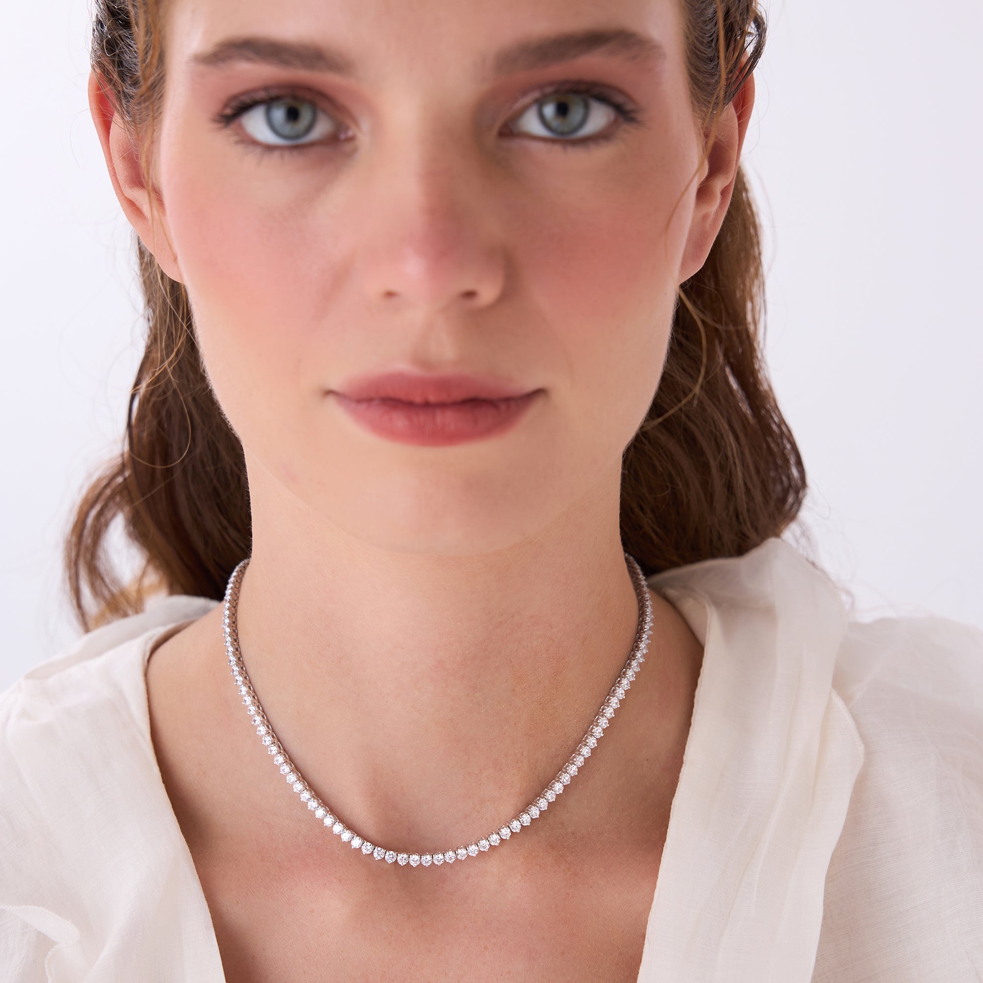 OBFJ0443 - 13.30ctw 14k Round Shaped Lab Grown Diamond Tennis Necklace - Dalia 5