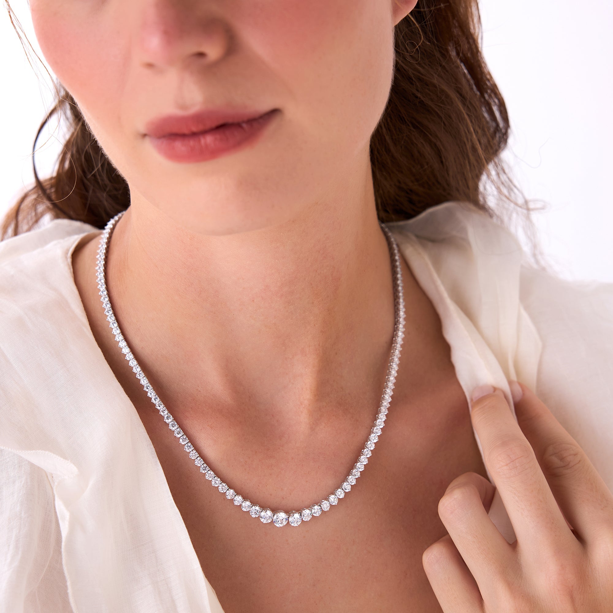 OBFJ0442 - 15.45ctw 14k Round Shaped Lab Grown Graduating Diamond Tennis Necklace - Noor 3
