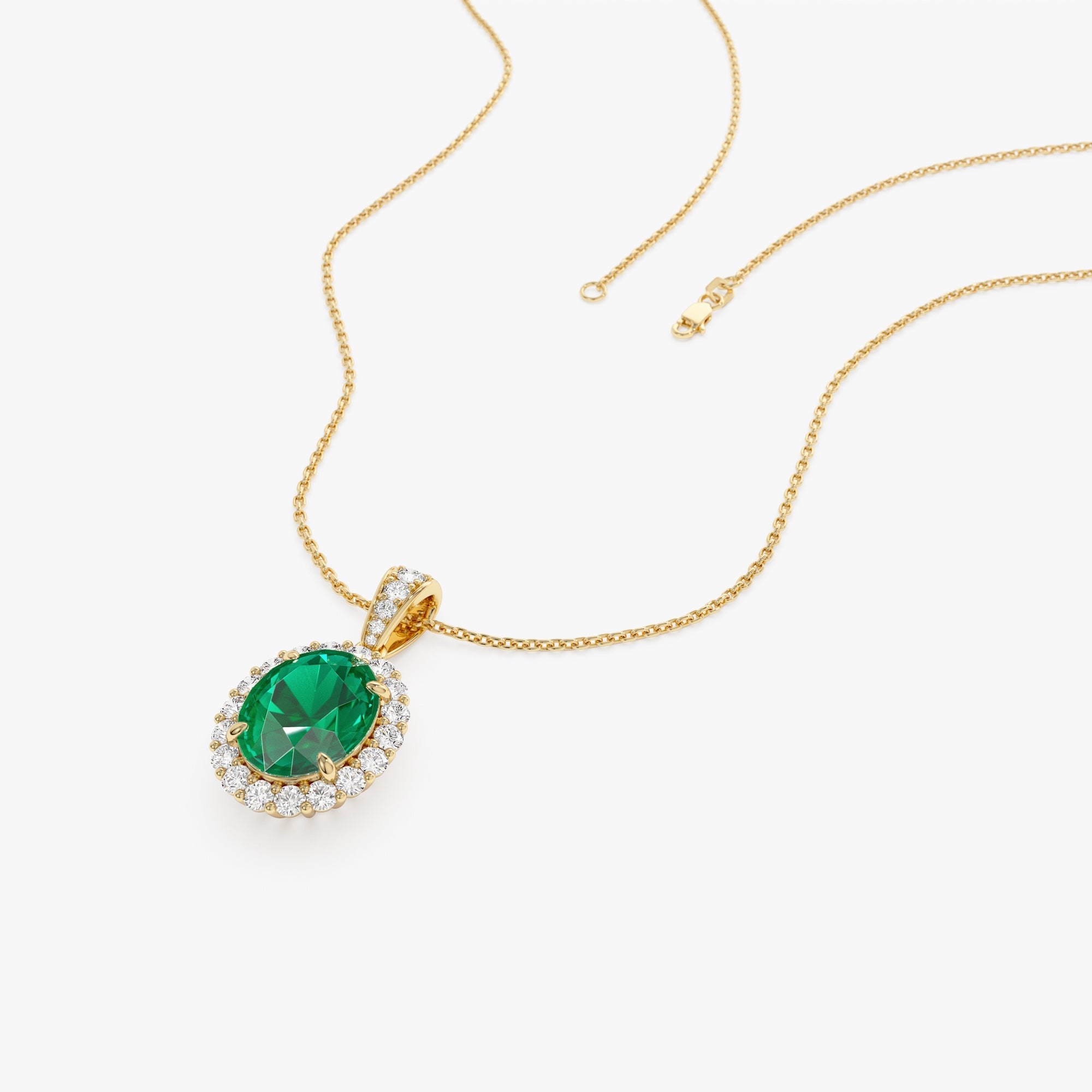 OBFJ0371 - 3.60 Ctw 14k Lab Grown Colombian Emerald and Diamond Halo Pendant Necklace - Aura 8