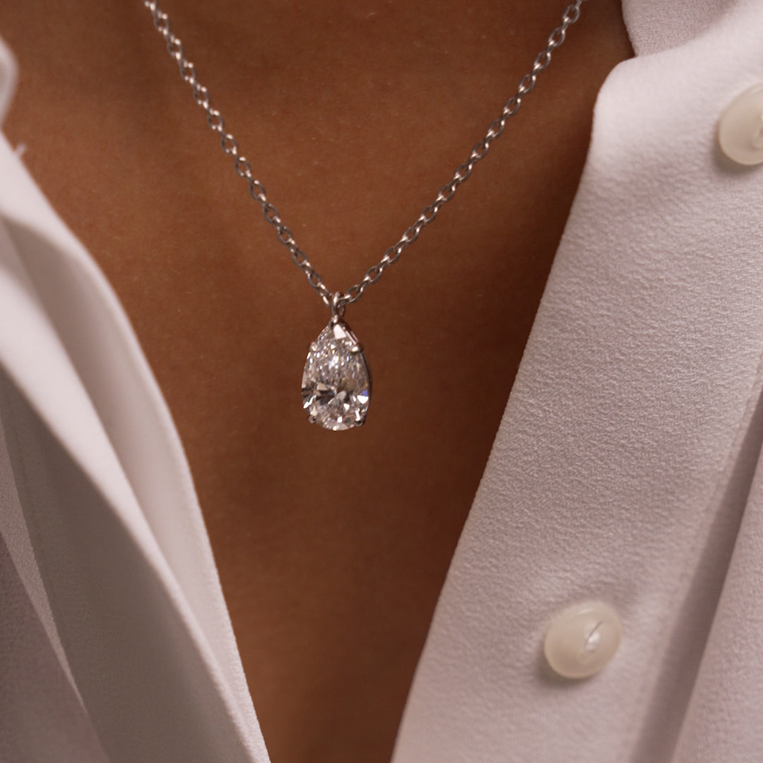 OBFJ0407 - 3.00 Ctw 14k Pear Shaped Lab Grown Diamond Statement Pendant Necklace - Clio 2