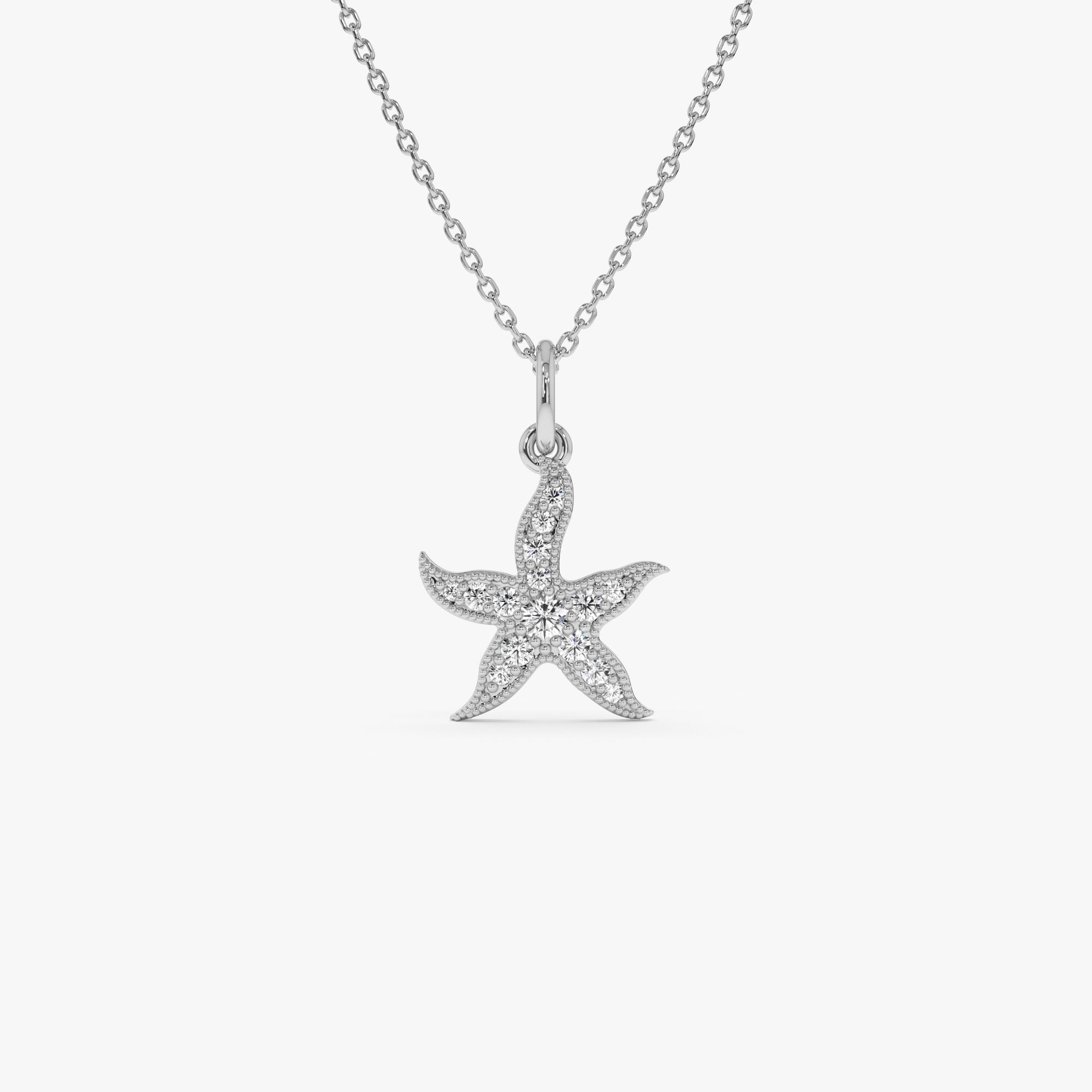 OBFJ0312 - 14k Starfish Charm Necklace with Diamonds 2