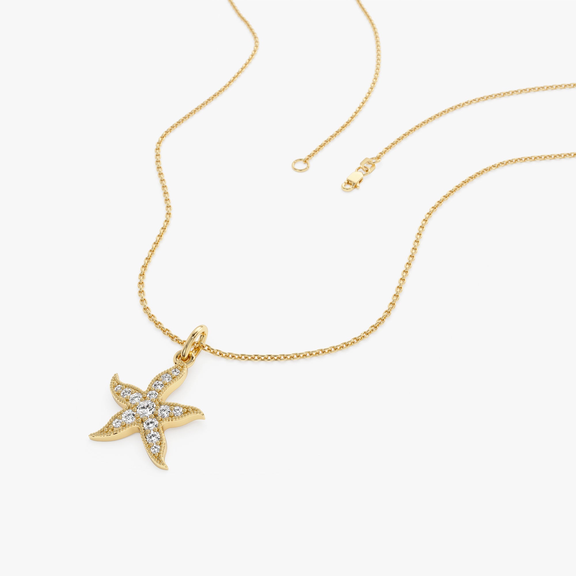 OBFJ0312 - 14k Starfish Charm Necklace with Diamonds 3
