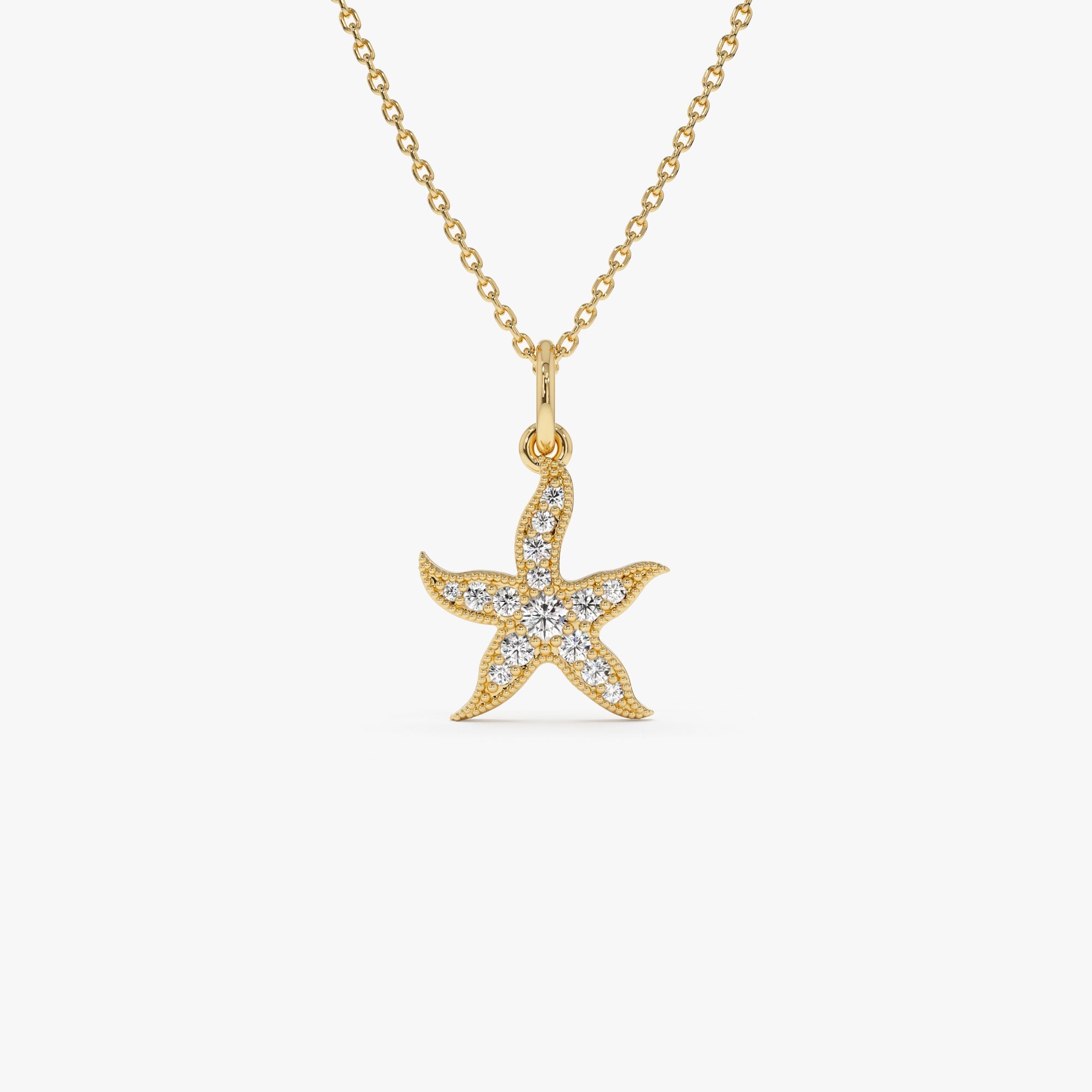 OBFJ0312 - 14k Starfish Charm Necklace with Diamonds 1