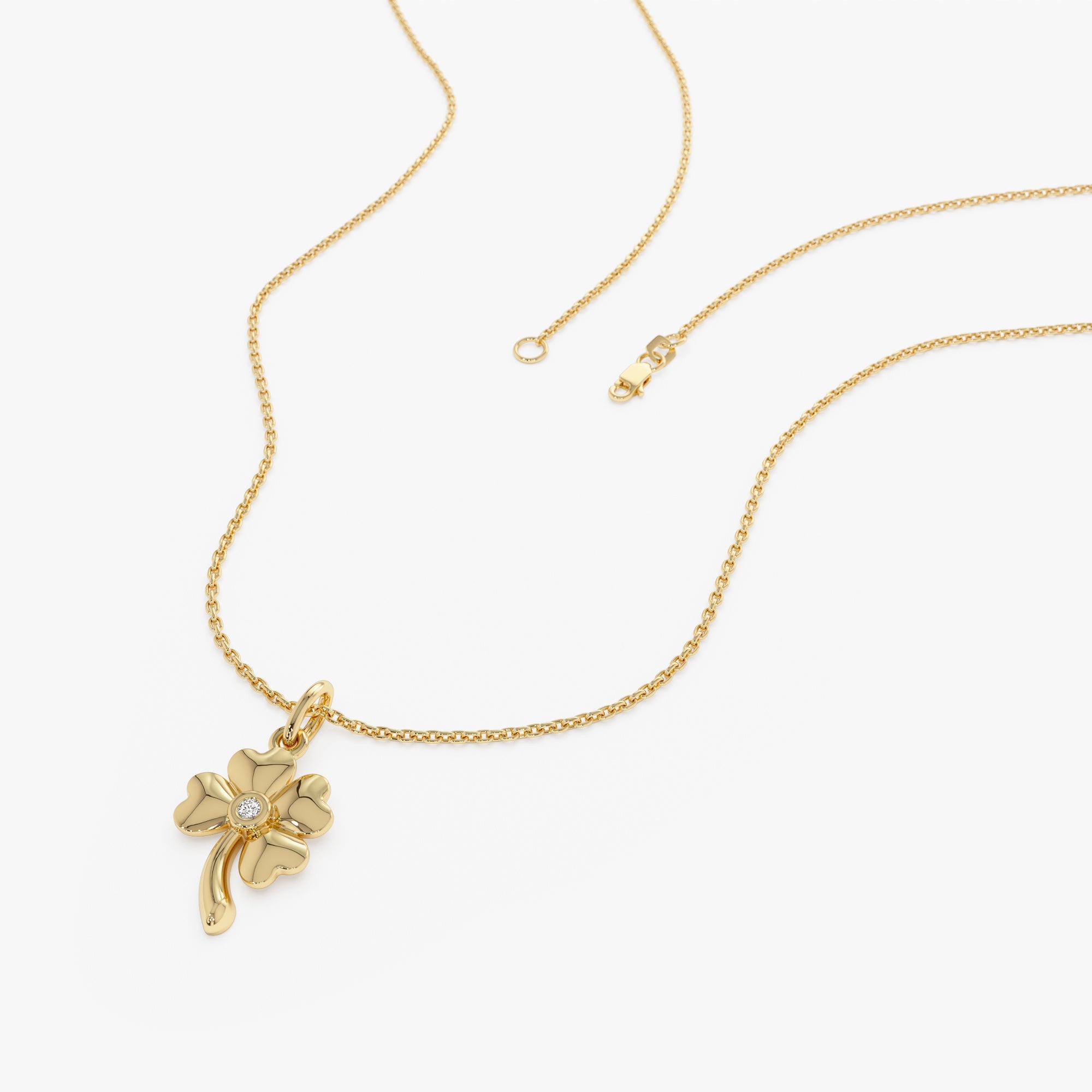 OBFJ0311 - 14k Four Leaf Clover Charm with a Diamond 3