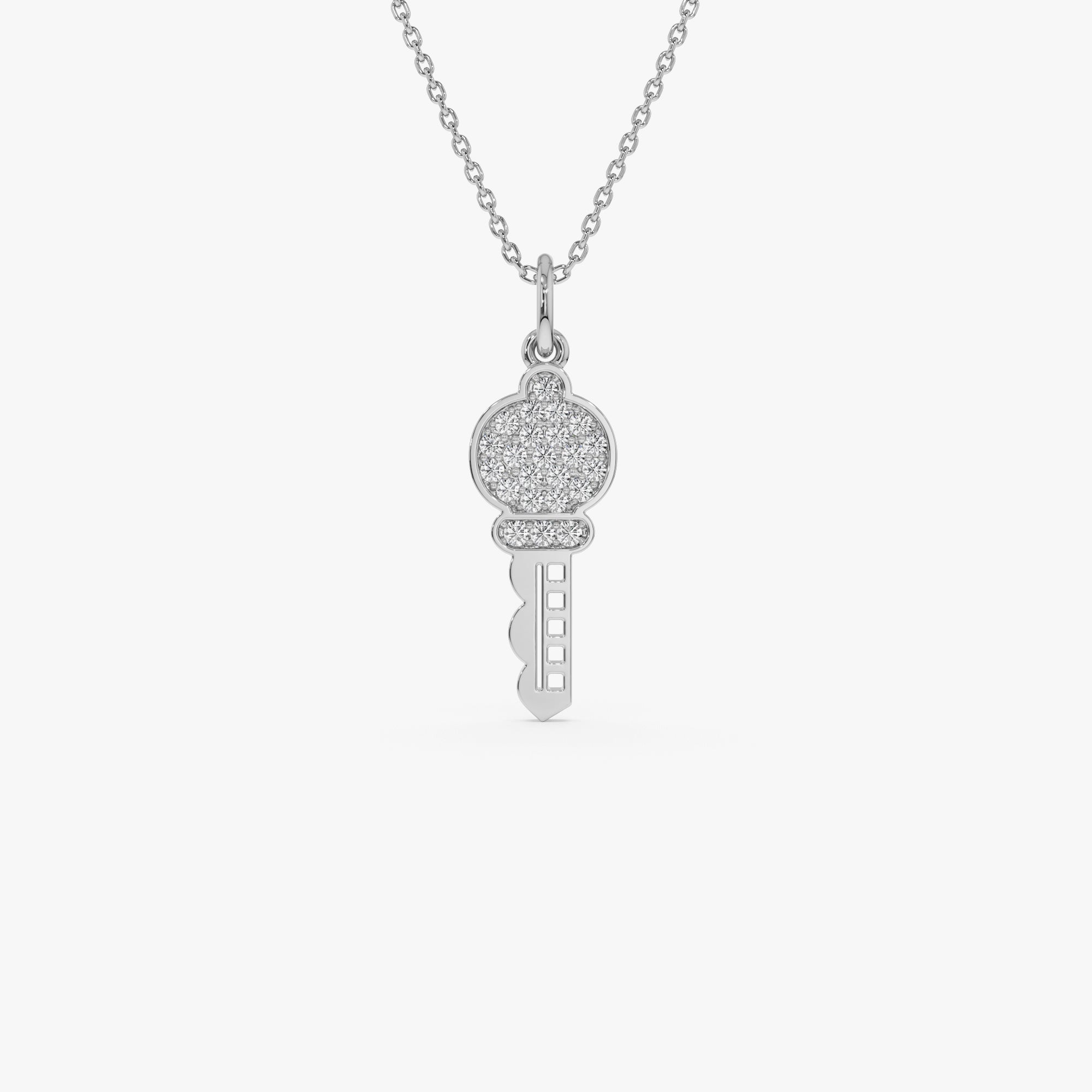 OBFJ0319 - 14k Gold Pavé Diamond Key Charm Necklace 2