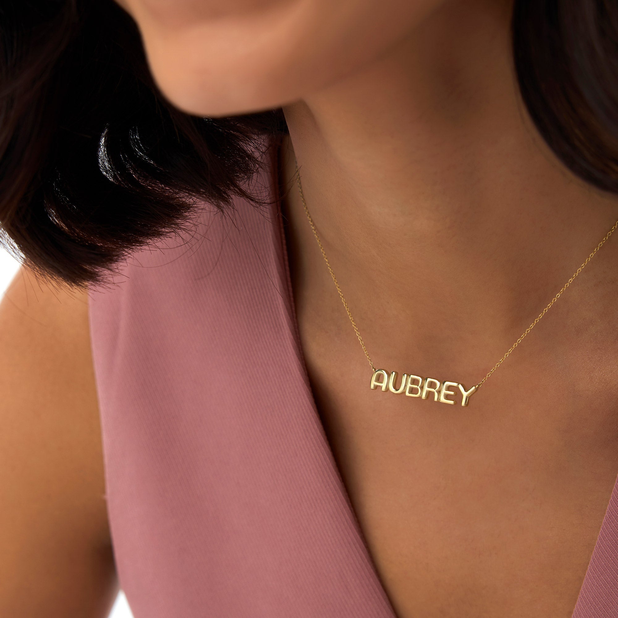 OBFJ0919 - 14K Bubble Name Necklace 4