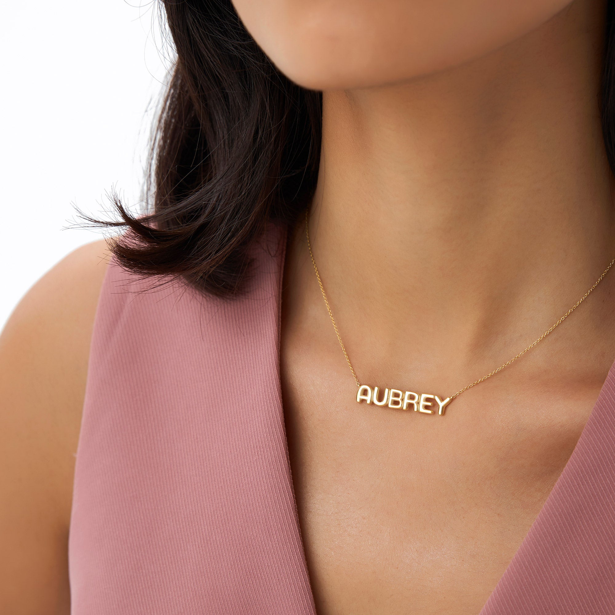 OBFJ0919 - 14K Bubble Name Necklace 3