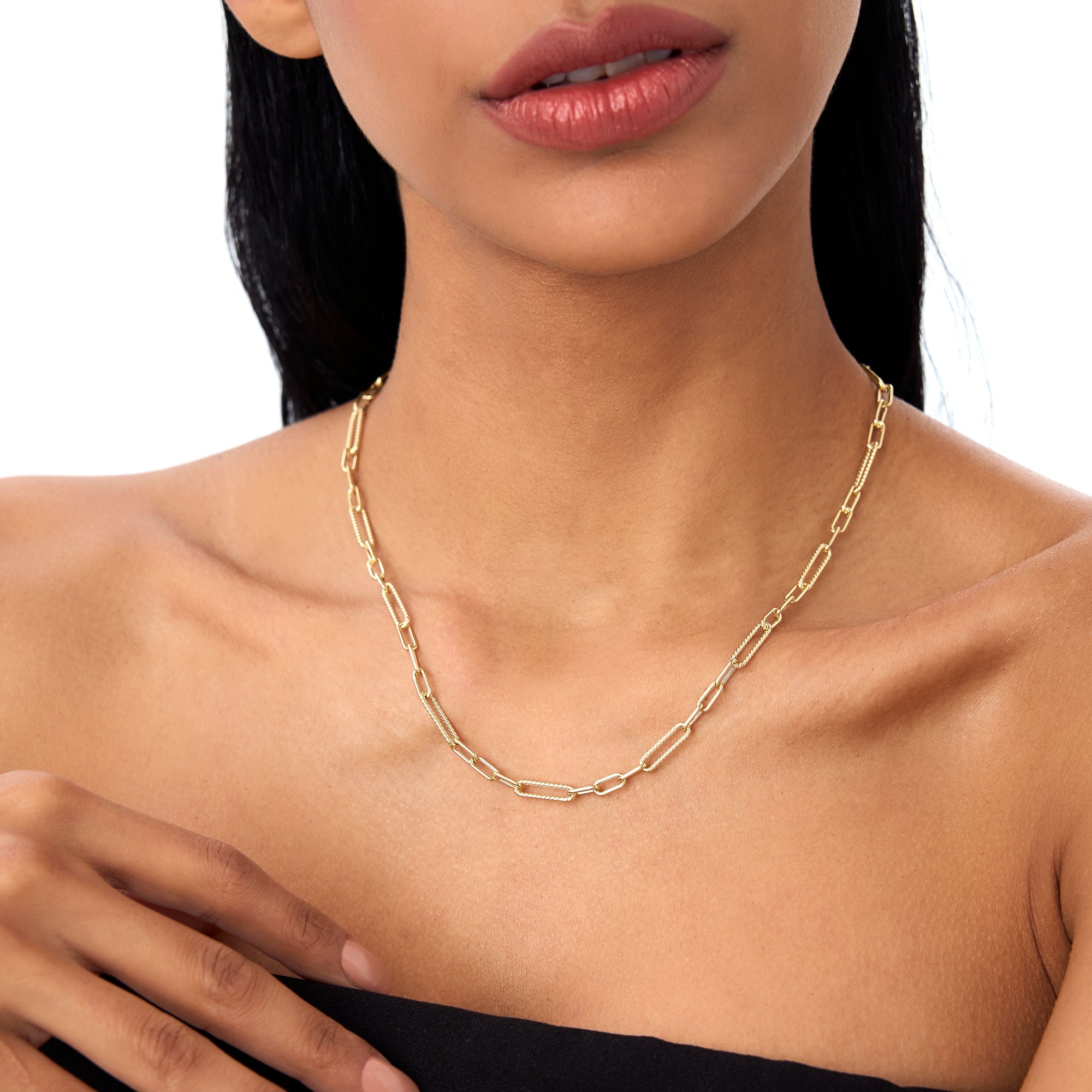 OBFJ0768 - 14k Rope Paperclip and Plain Oval Link Necklace 7