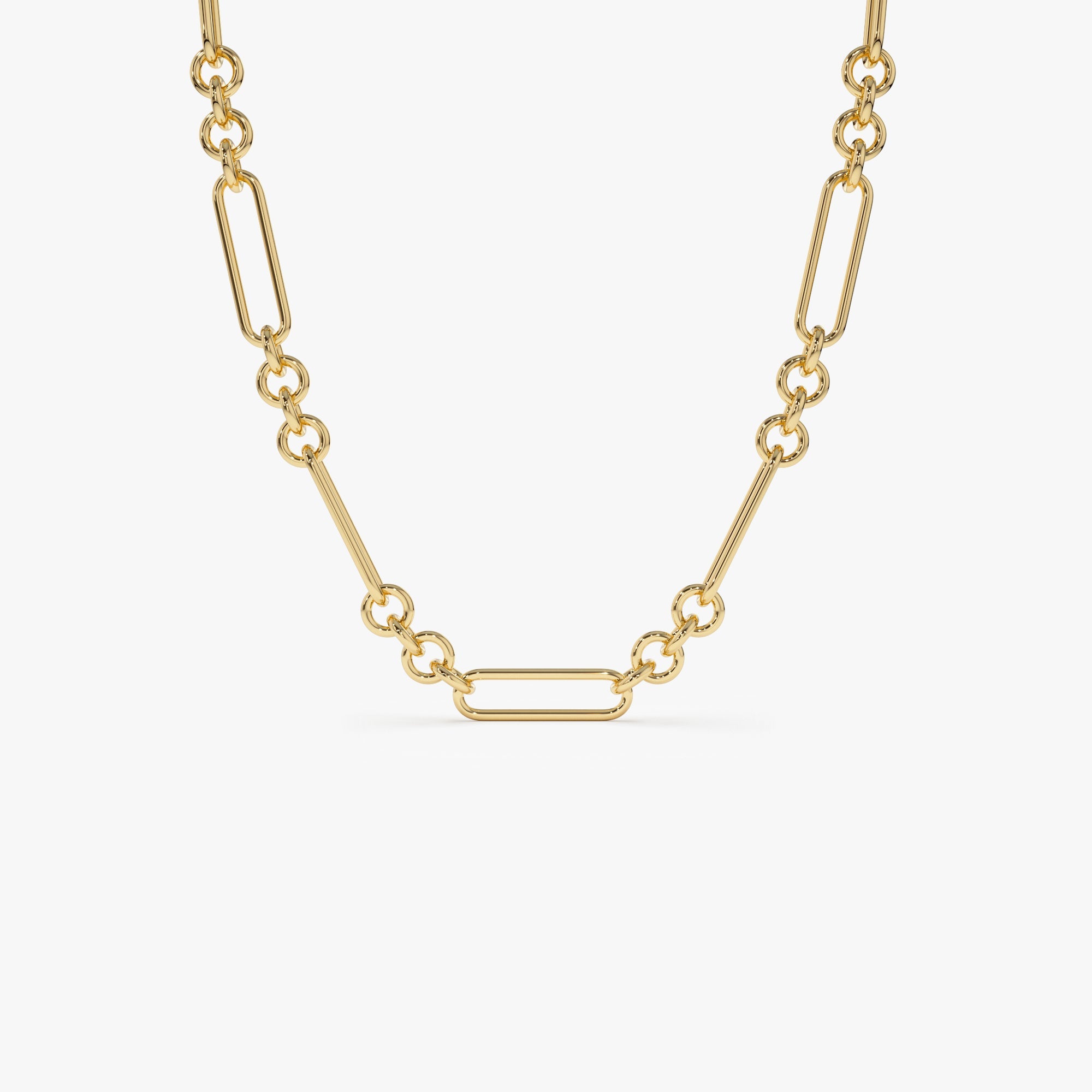 OBFJ0767 - 14k Mixed Link Paperclip Bolo Chain Necklace 1
