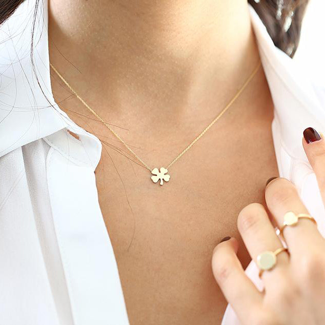 OBFJ1606 - 14K Four Leaf Clover Charm Necklace 3