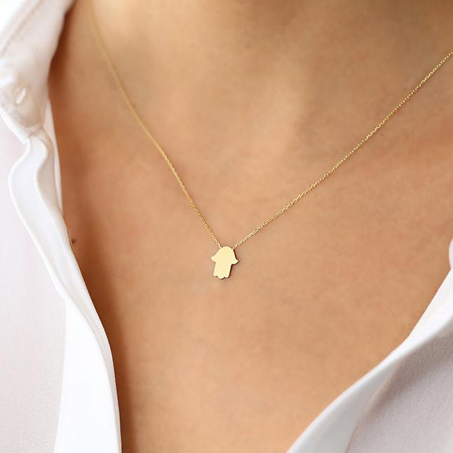 OBFJ1565 - 14k Gold Tiny Hamsa Necklace 3