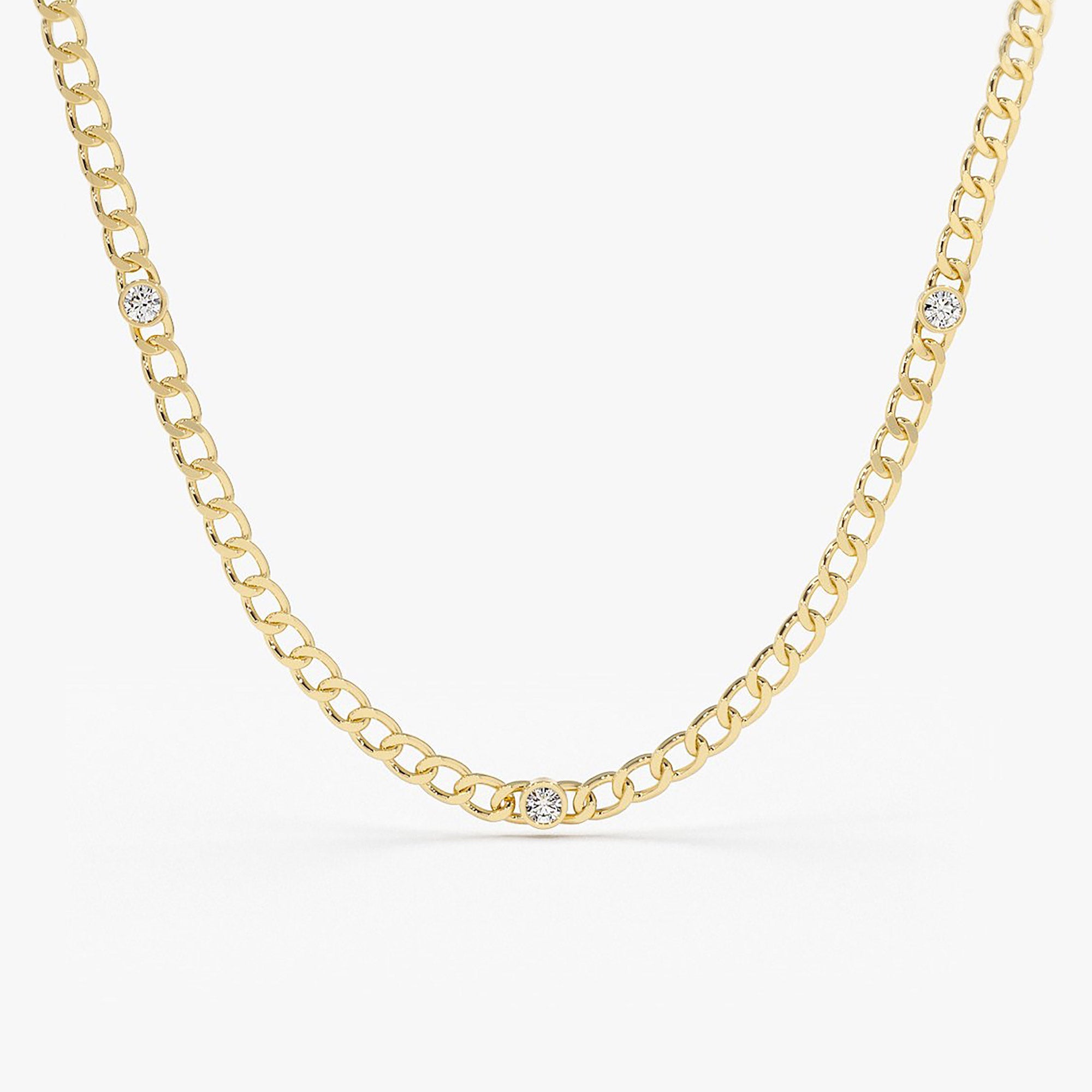 OBFJ2010 - Cuban Link Necklace w/ Bezel Setting Diamond necklace in selectable metal and diamond options - Roselle Jewelry view 1
