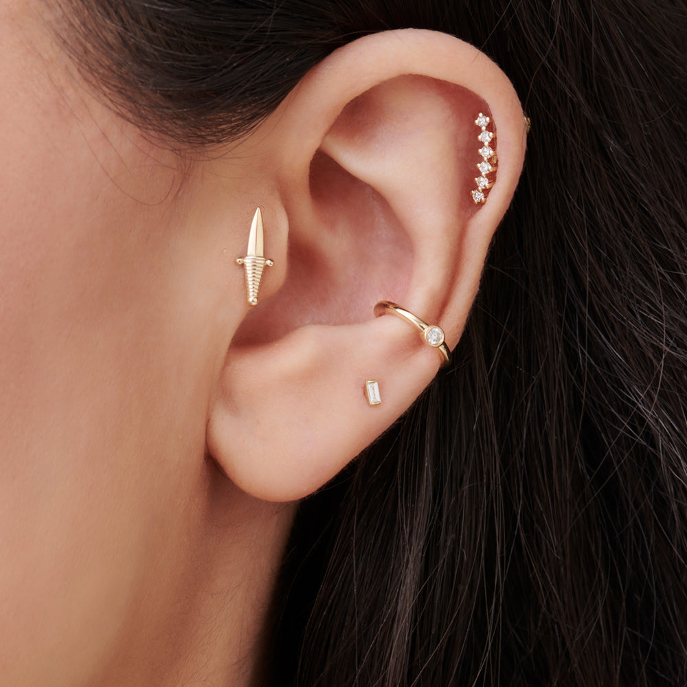 OBFJ2205 - Curved Diamond Cluster Helix Piercing earrings in selectable metal and diamond options - Roselle Jewelry view 2