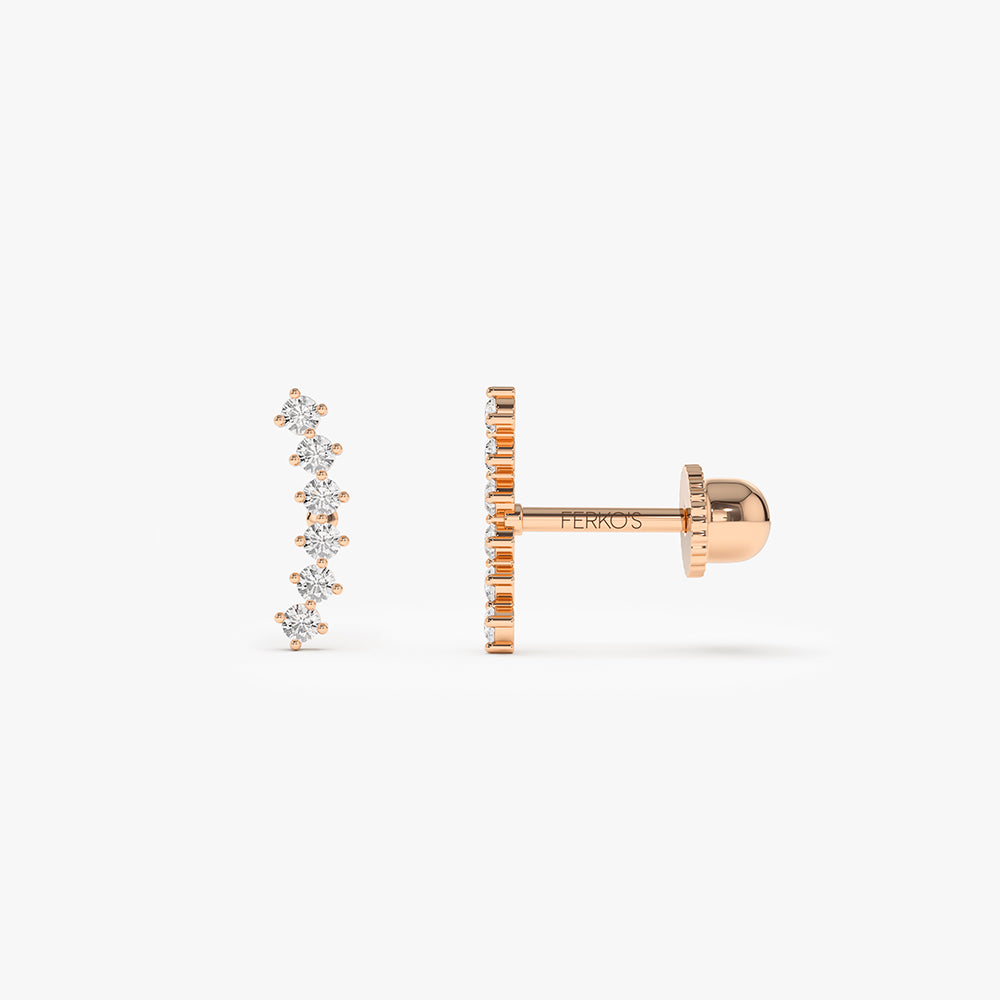 OBFJ2205 - Curved Diamond Cluster Helix Piercing earrings in selectable metal and diamond options - Roselle Jewelry view 3