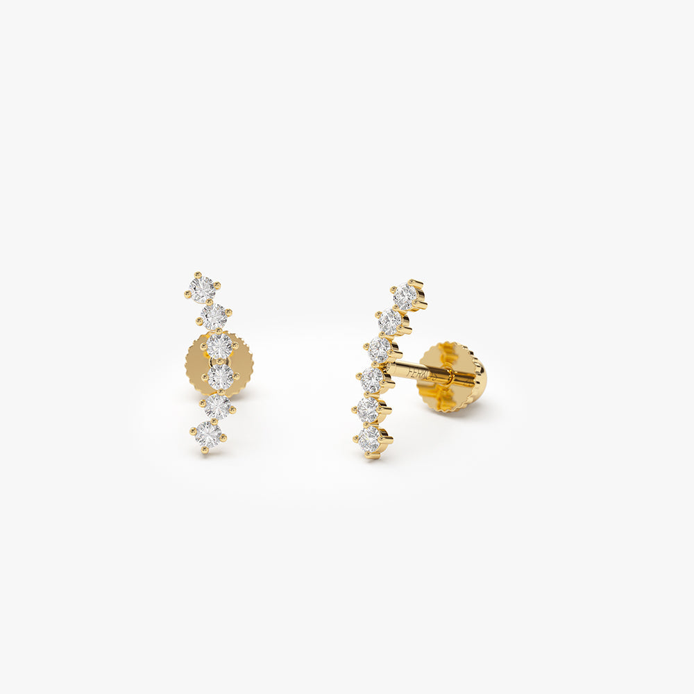 OBFJ2205 - Curved Diamond Cluster Helix Piercing earrings in selectable metal and diamond options - Roselle Jewelry view 5