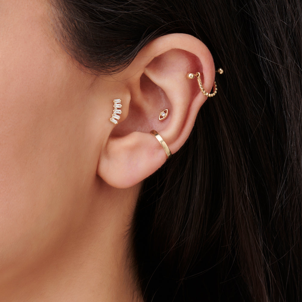 OBFJ2216 - Curved Baguette Helix Piercing earrings in selectable metal and diamond options - Roselle Jewelry view 2