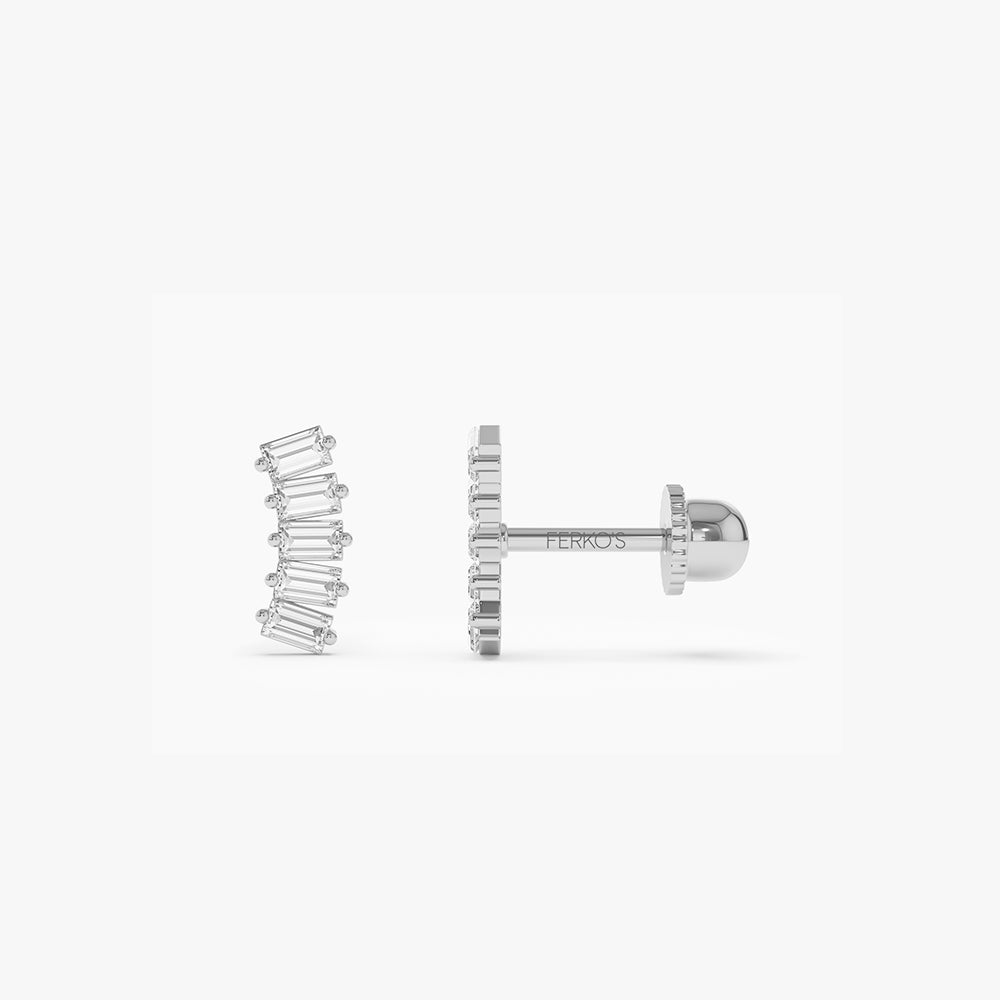 OBFJ2216 - Curved Baguette Helix Piercing earrings in selectable metal and diamond options - Roselle Jewelry view 4