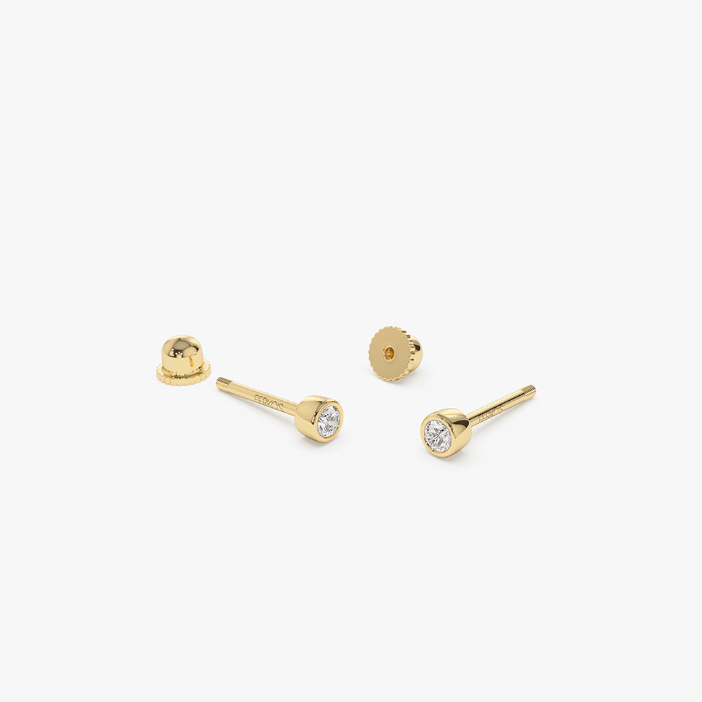 OBFJ2206 - Bezel Setting Diamond Stud Piercing earrings in selectable metal and diamond options - Roselle Jewelry view 6