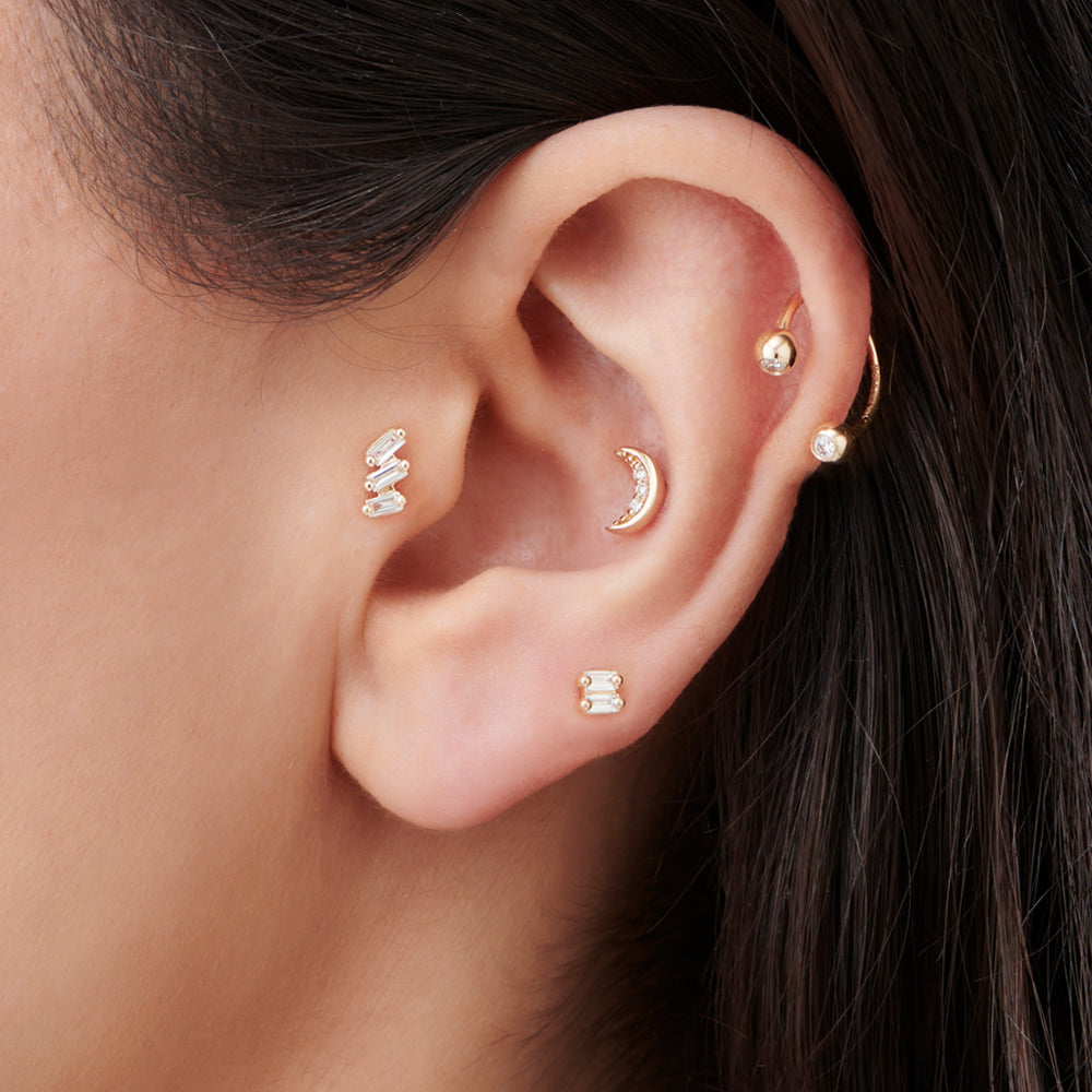 OBFJ2211 - Double Baguette Diamond Helix Piercing earrings in selectable metal and diamond options - Roselle Jewelry view 2