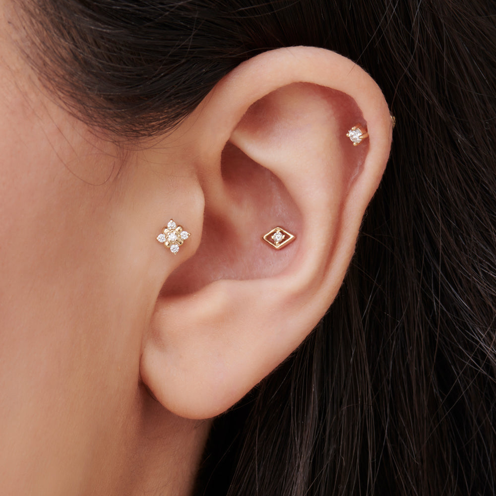 OBFJ2209 - Prong Setting Diamond Stud Piercing earrings in selectable metal and diamond options - Roselle Jewelry view 3