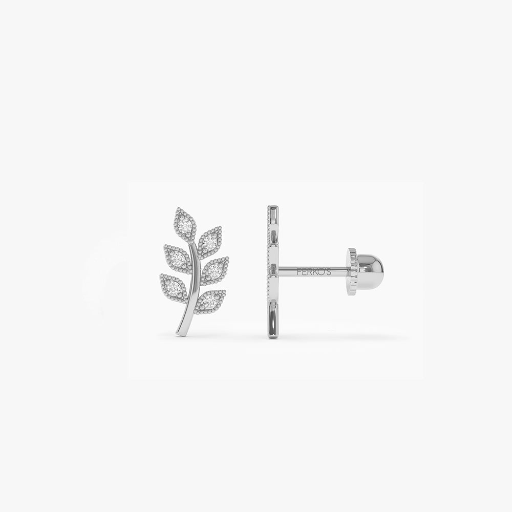OBFJ2217 - Leaf Diamond Helix Piercing earrings in selectable metal and diamond options - Roselle Jewelry view 4