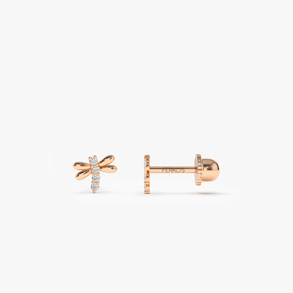 OBFJ2214 - Diamond Bee Helix Piercing earrings in selectable metal and diamond options - Roselle Jewelry view 3