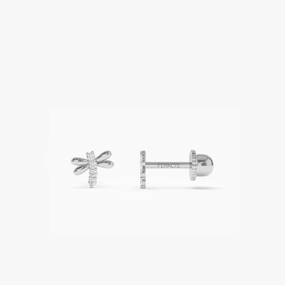 OBFJ2214 - Diamond Bee Helix Piercing earrings in selectable metal and diamond options - Roselle Jewelry view 4