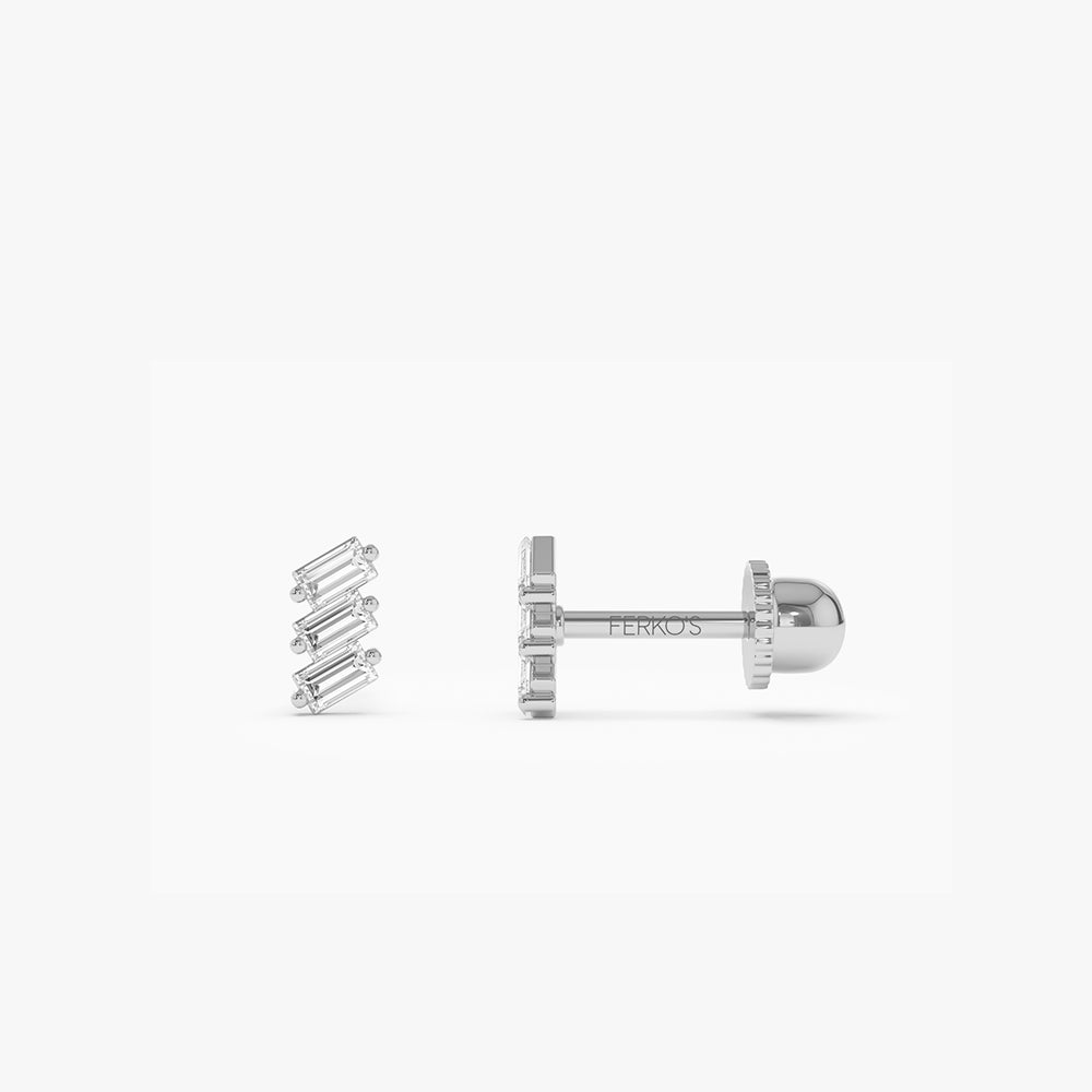 OBFJ2207 - Trio Baguette Diamond Helix Piercing earrings in selectable metal and diamond options - Roselle Jewelry view 4