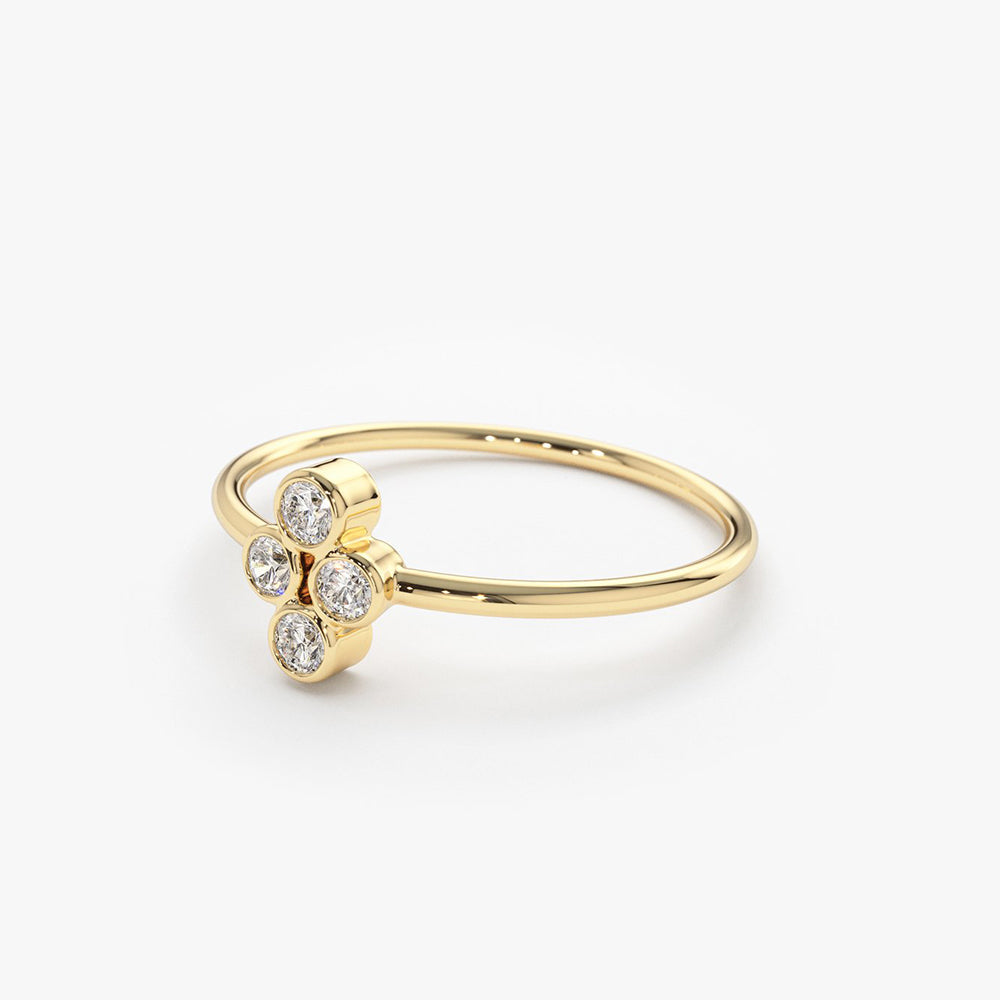 OBFJ1599 - 14K Gold Bezel Setting Quad Diamond Ring 6