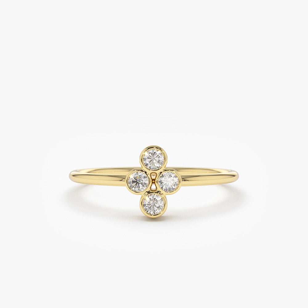 OBFJ1599 - 14K Gold Bezel Setting Quad Diamond Ring 1